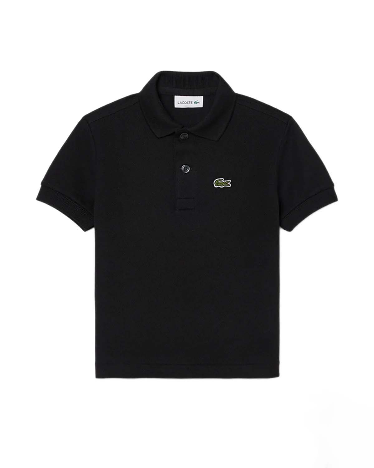 Polo Lacoste nera in piqué di puro cotone