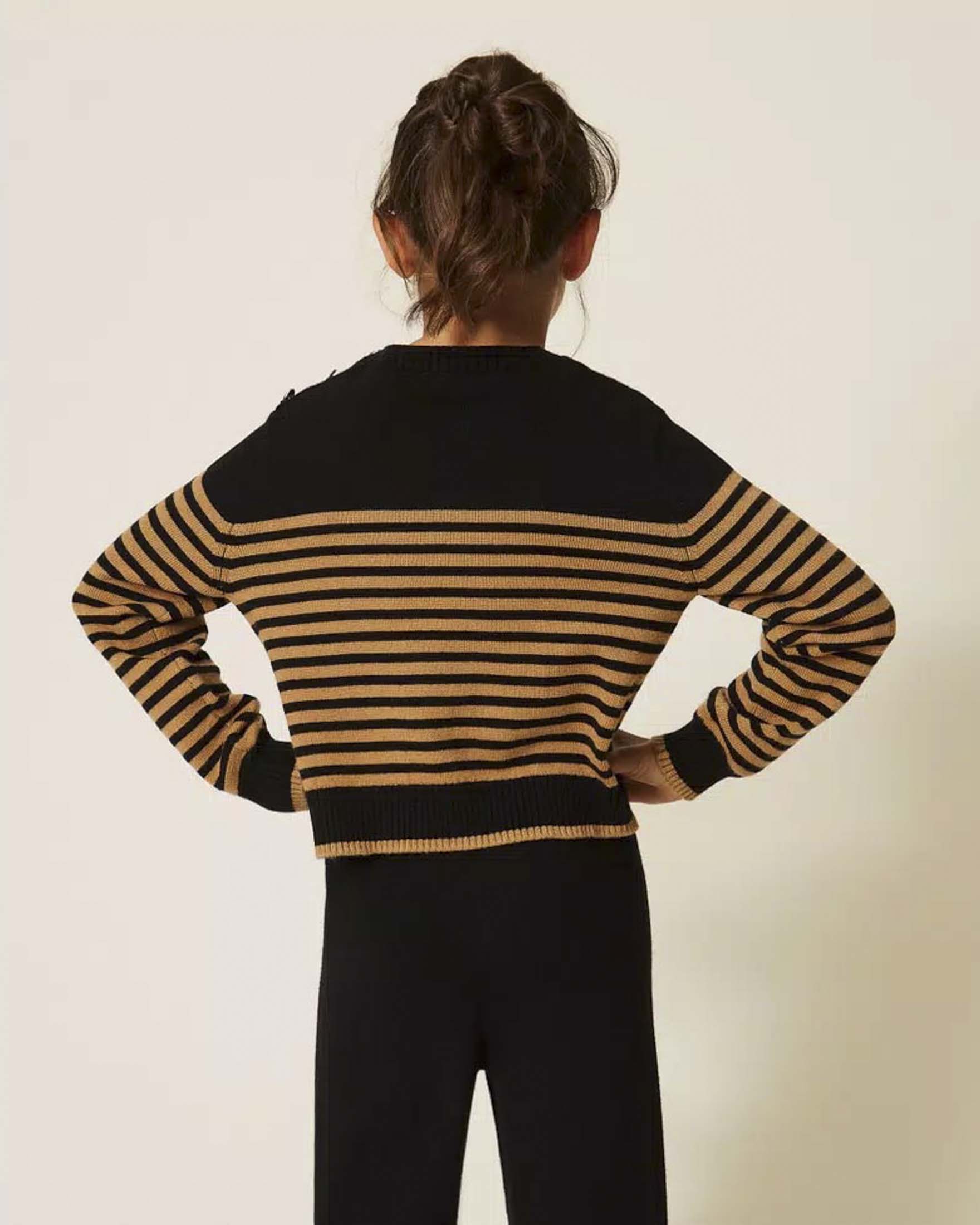 Maglioncino Twinset in misto viscosa a righe nere e beige
