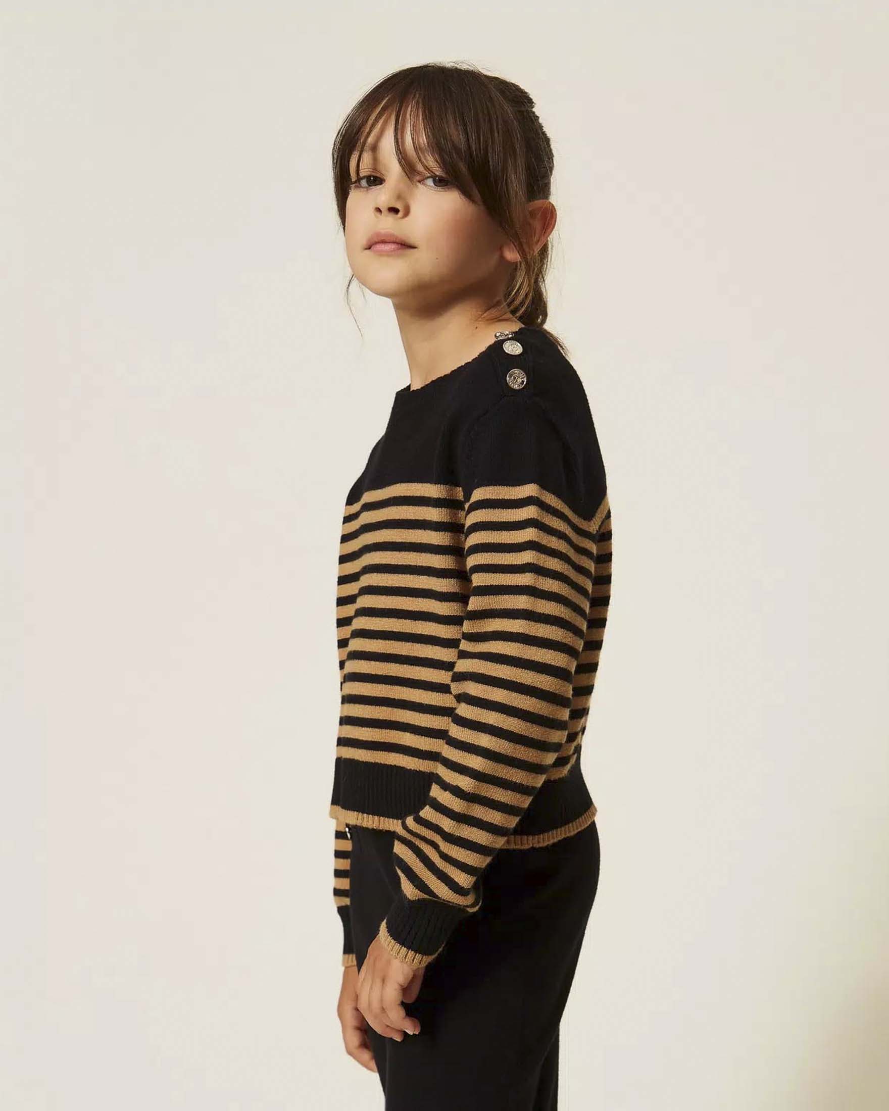 Maglioncino Twinset in misto viscosa a righe nere e beige