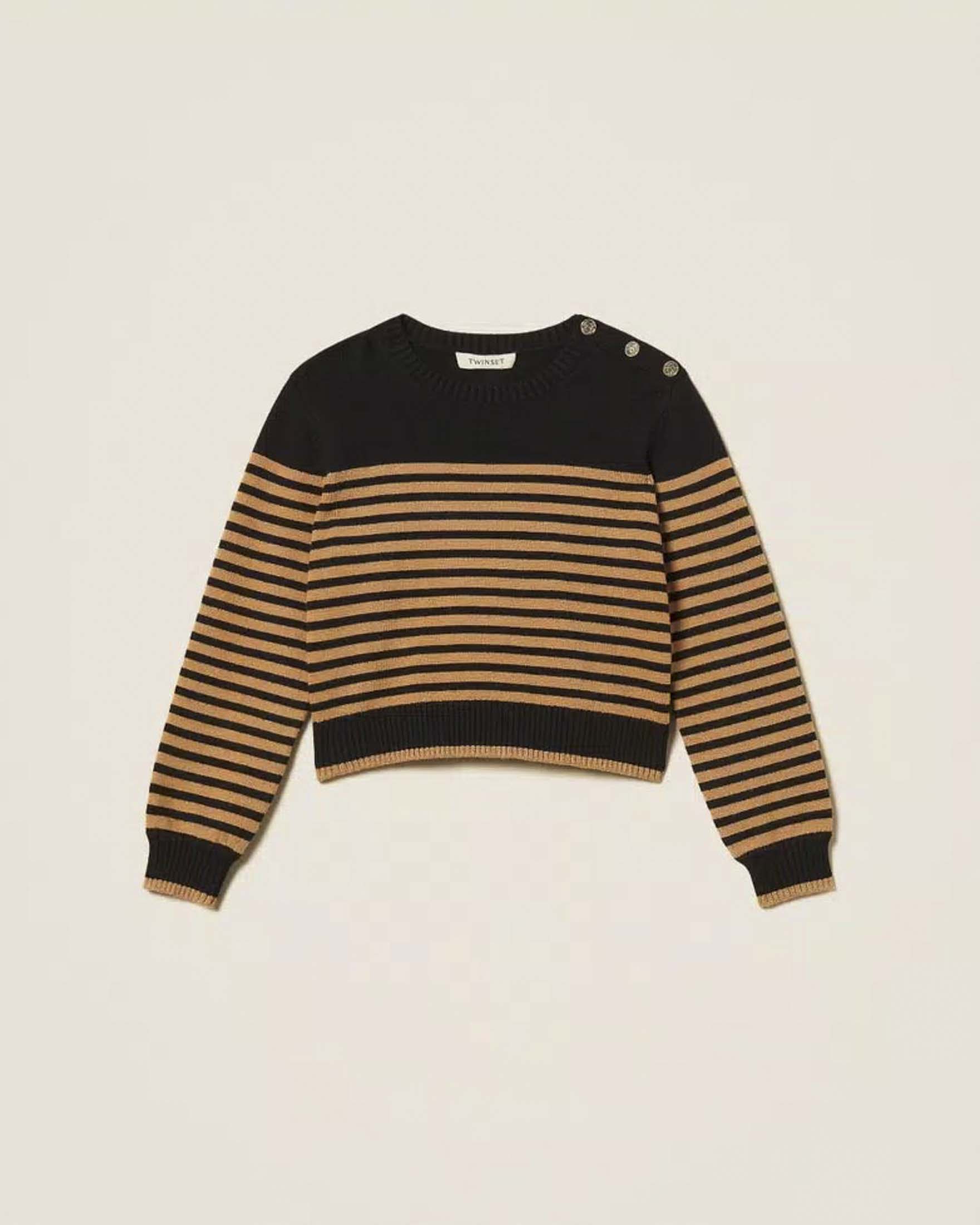 Maglioncino Twinset in misto viscosa a righe nere e beige