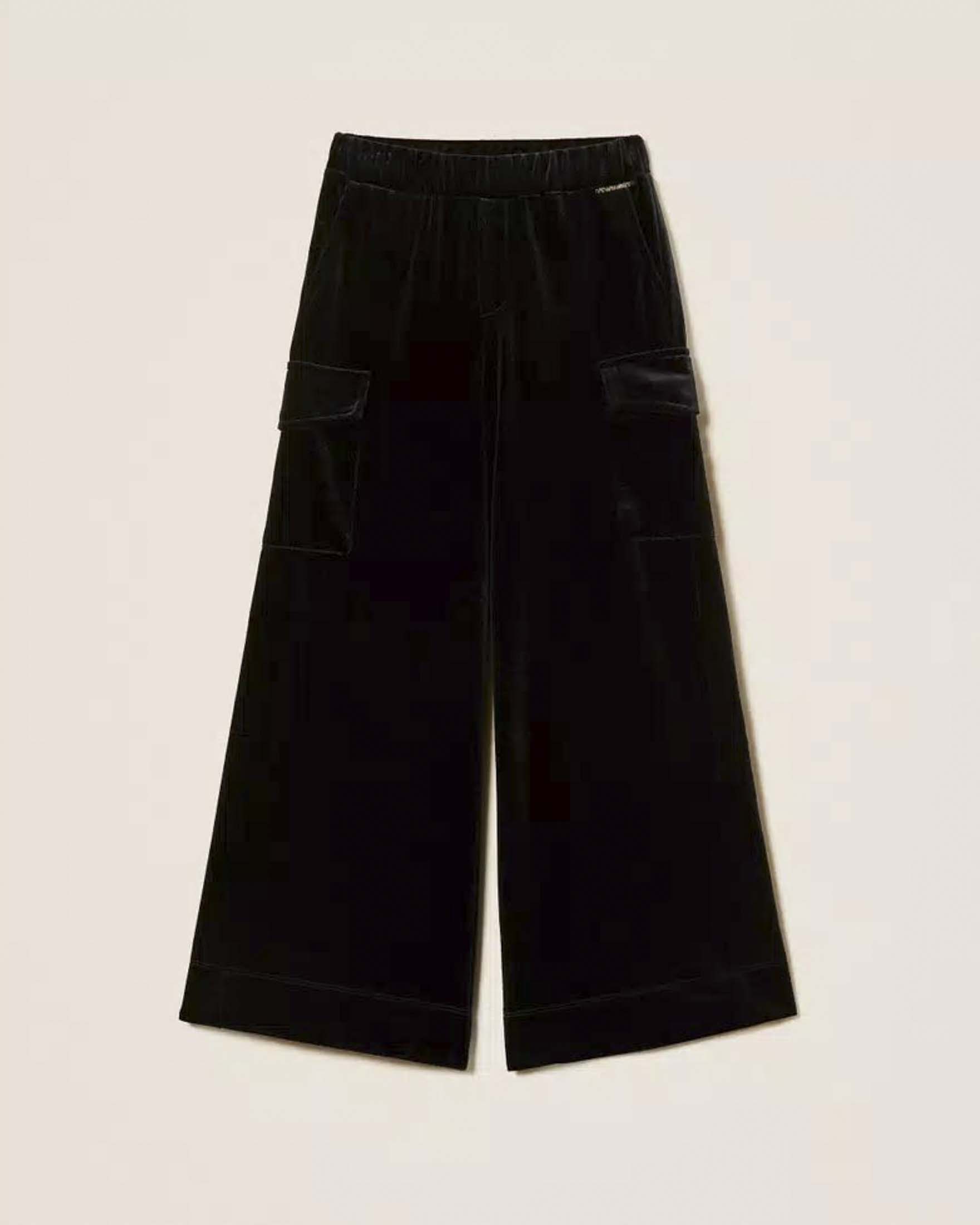 Pantalone cargo Twinset in ciniglia nero