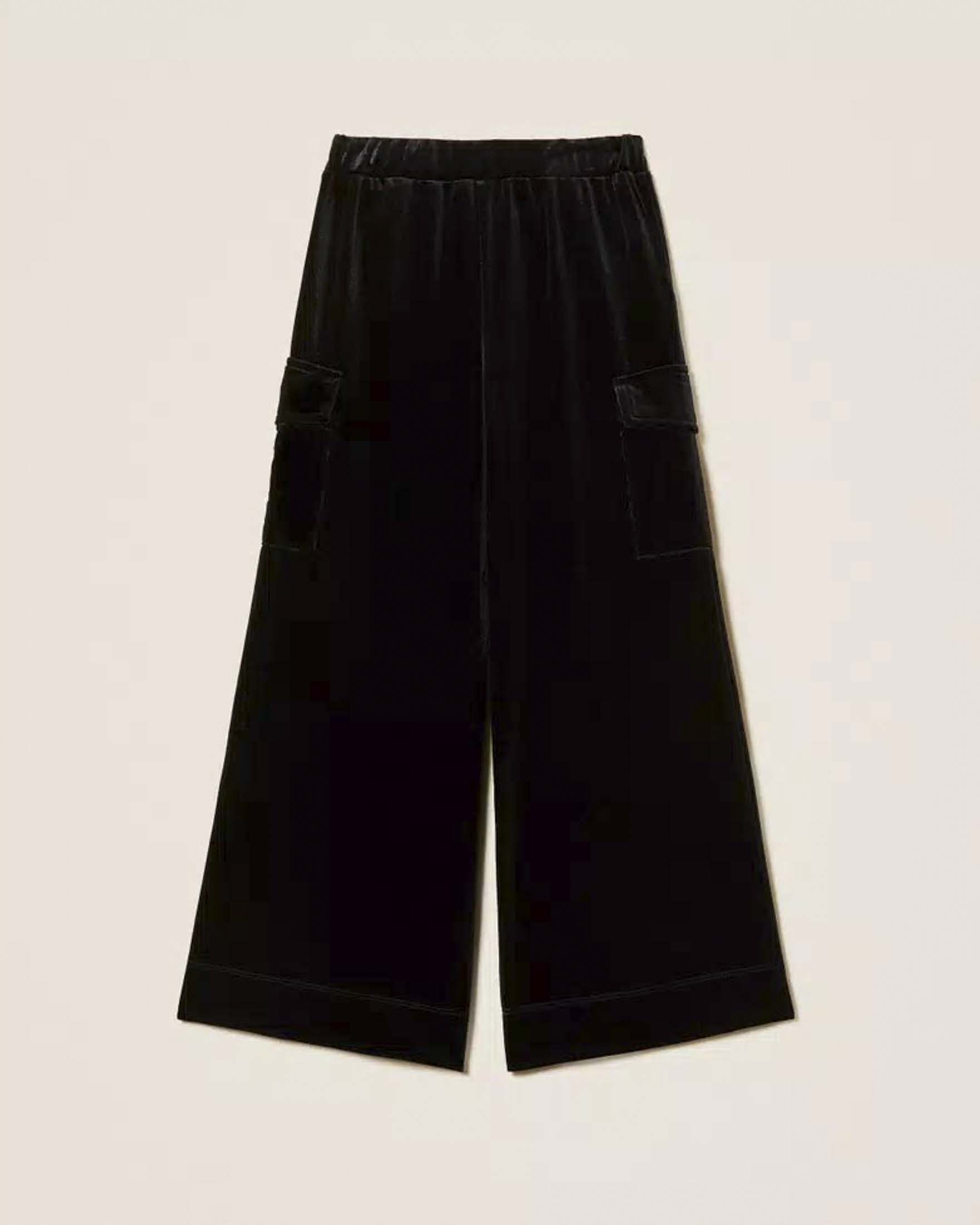 Pantalone cargo Twinset in ciniglia nero image