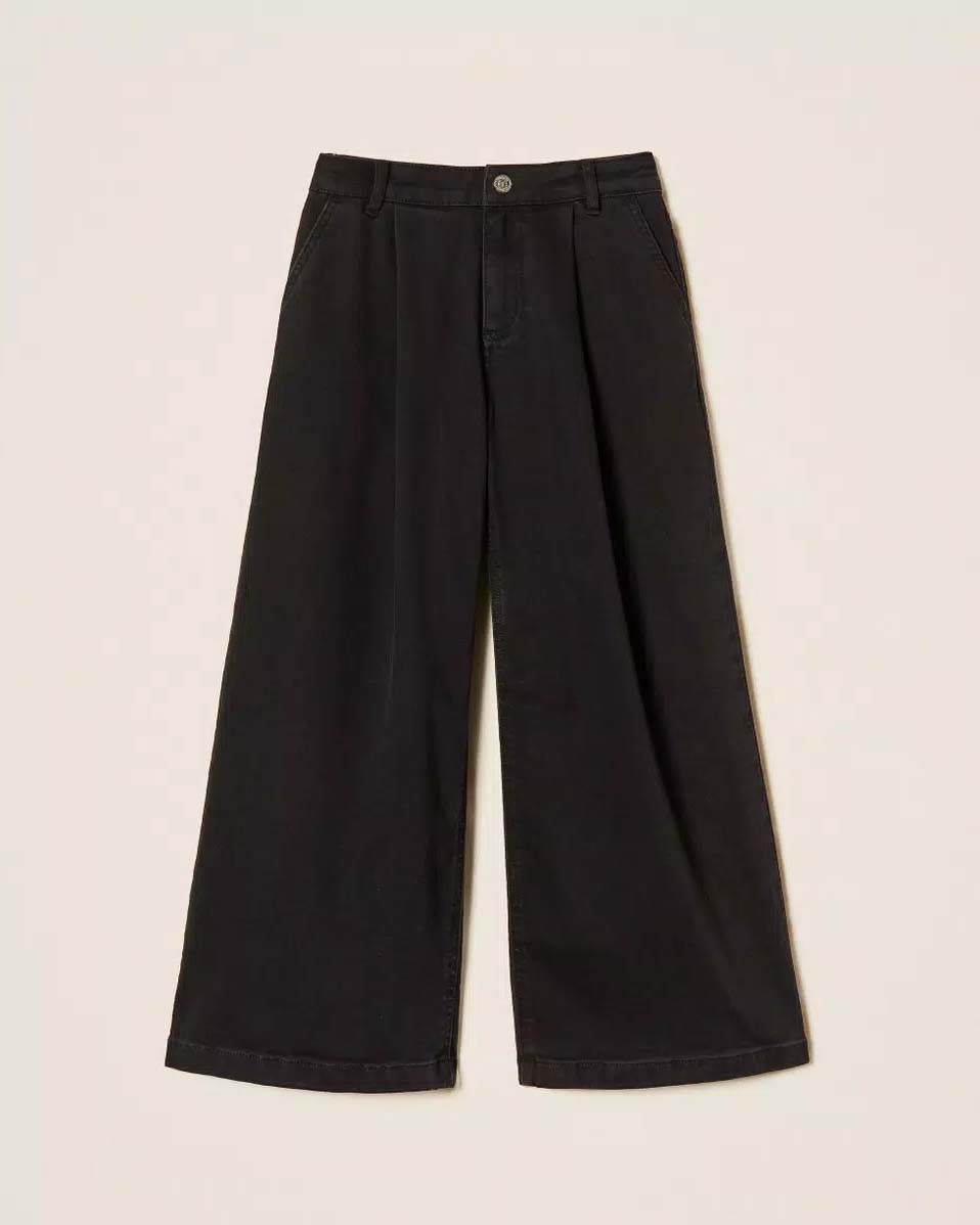 Jeans wide leg nero Twinset in misto cotone con pinces