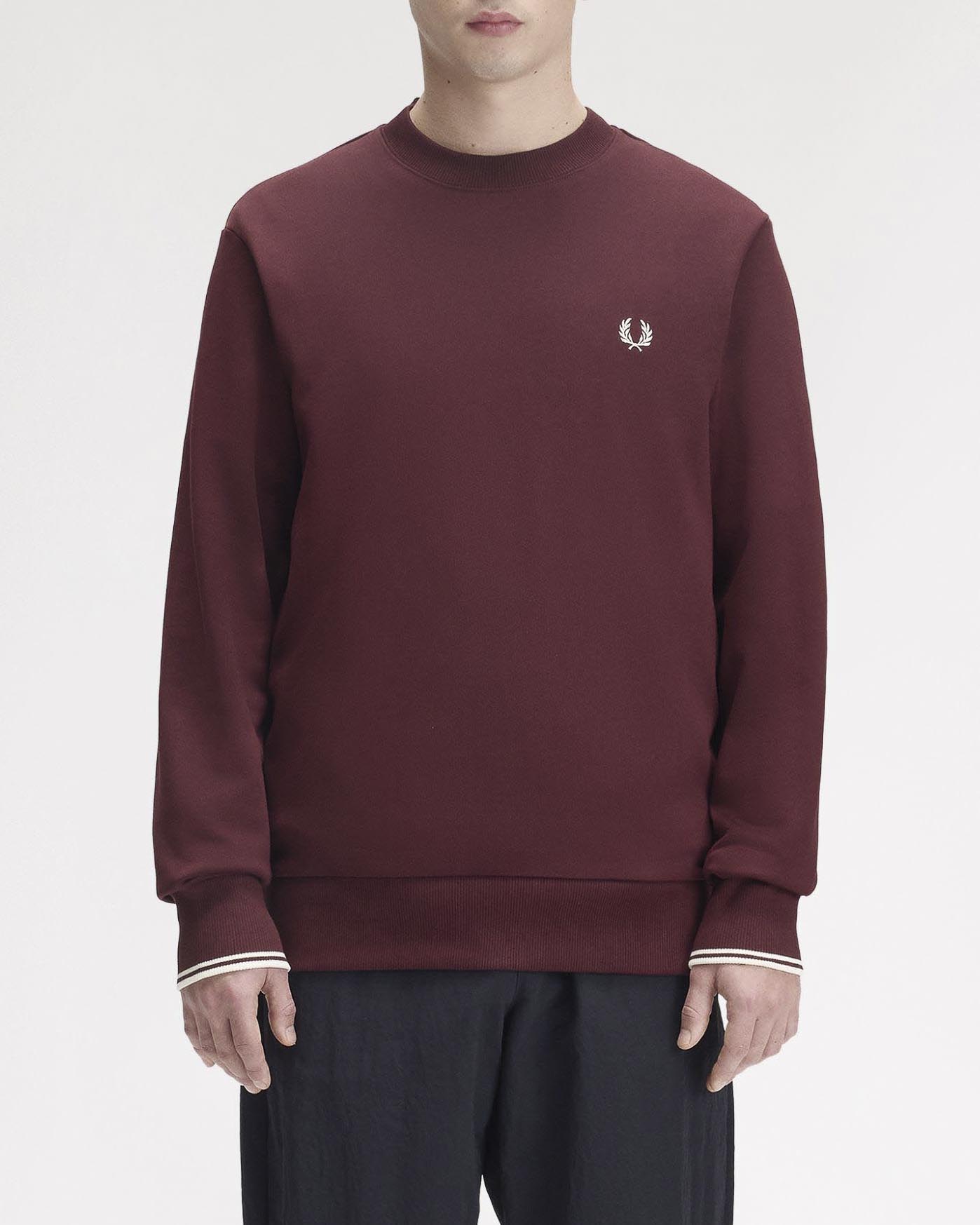Felpa Fred Perry bordeaux girocollo con bordino bianco sulla manica