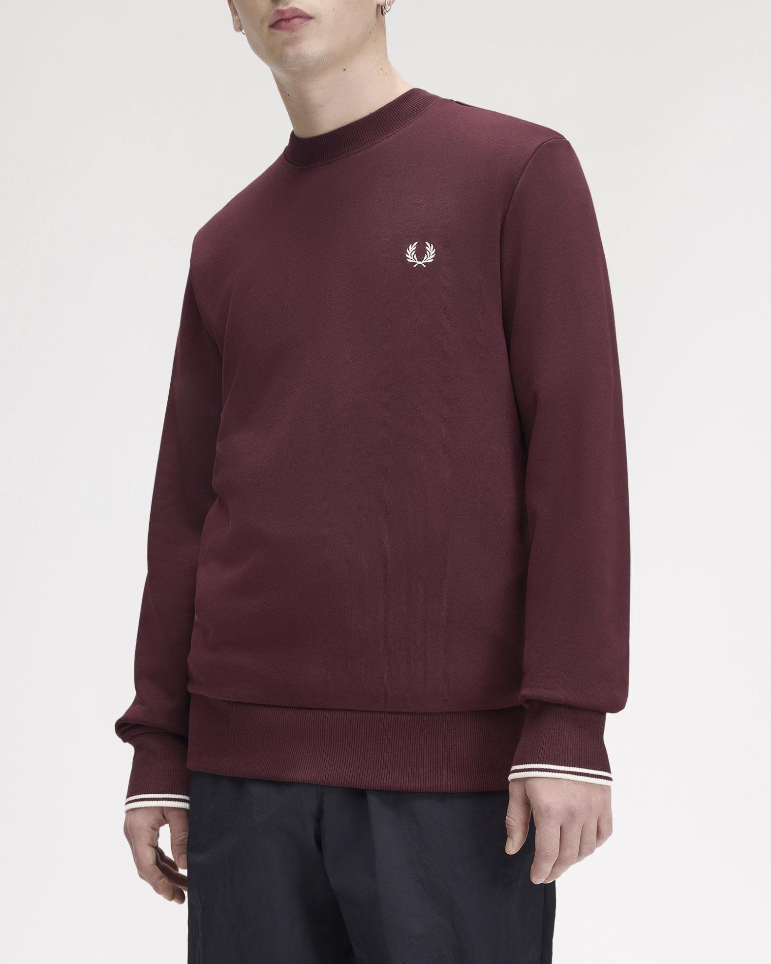 Felpa Fred Perry bordeaux girocollo con bordino bianco sulla manica image