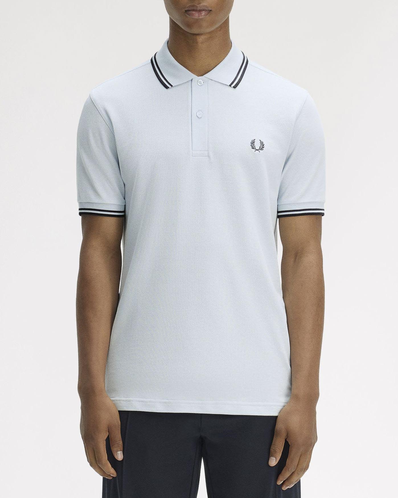 Polo azzurra mezza manica Fred Perry con bordino antracite