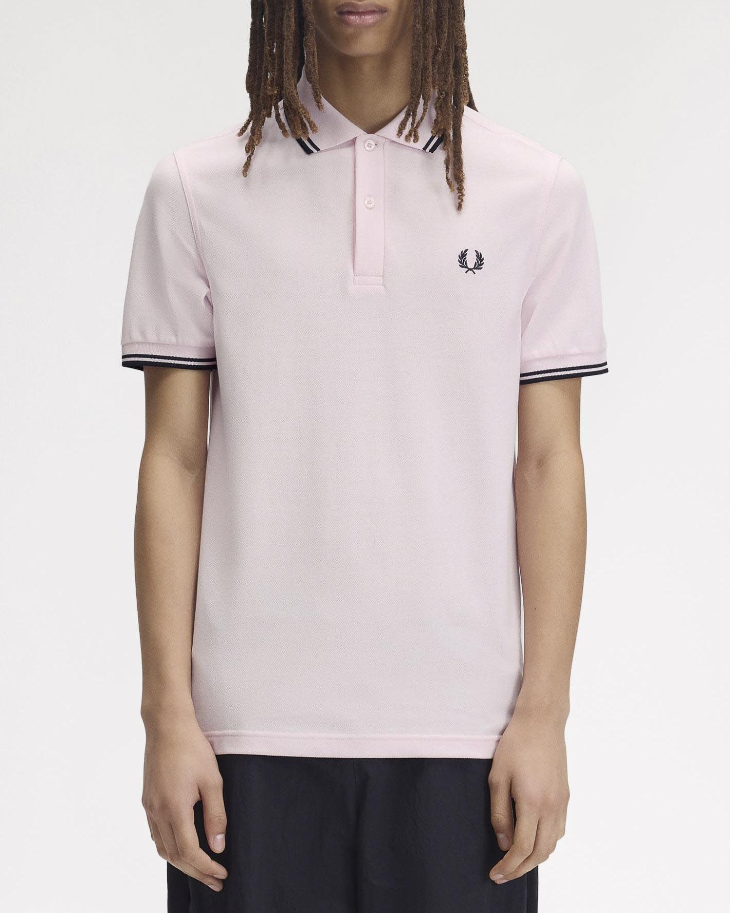 Polo rosa mezza manica Fred Perry con bordino blu