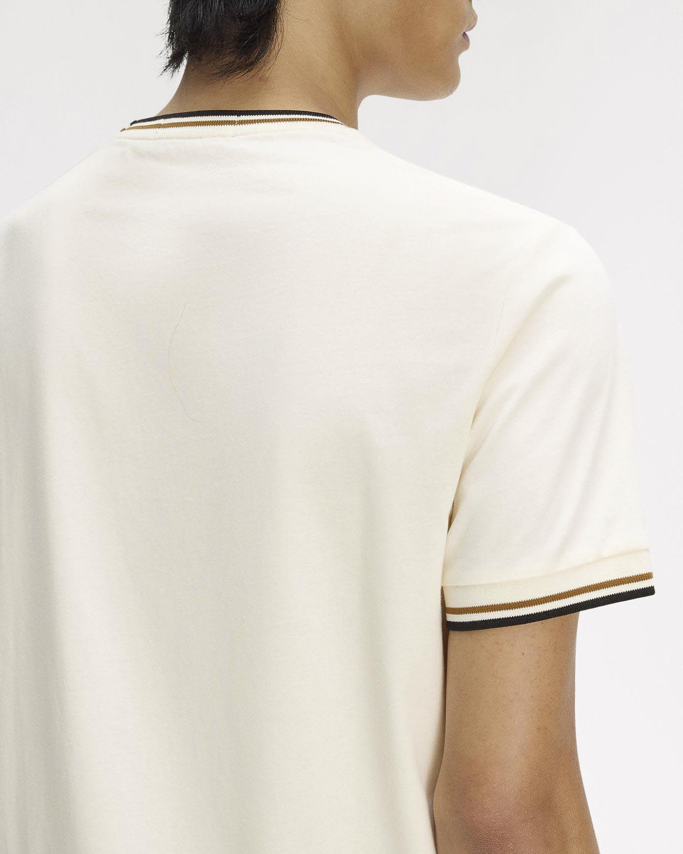 T-shirt Fred Perry panna mezza manica con bordino cammello e nero image