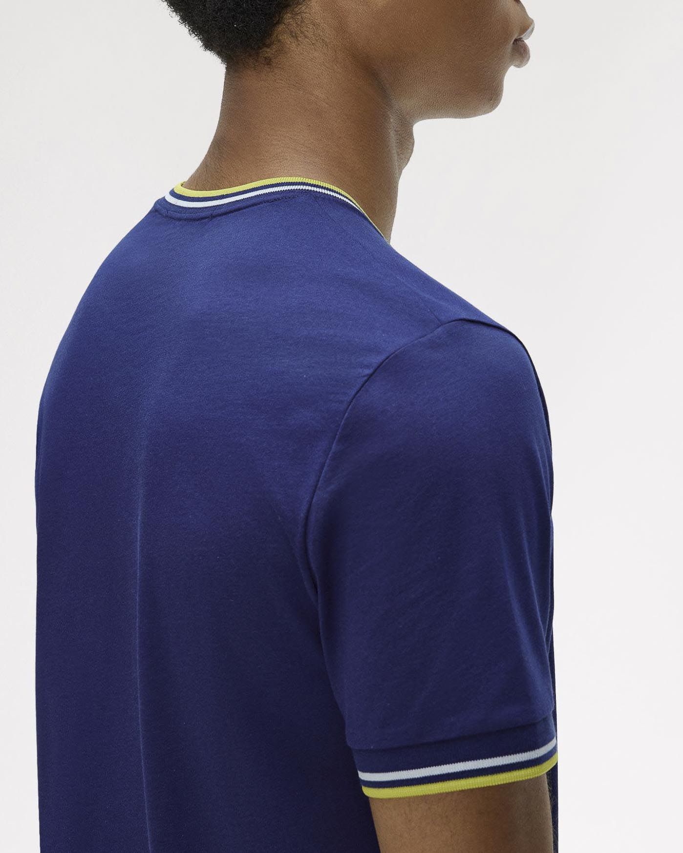 T-shirt Fred Perry blu royal mezza manica con bordino bianco e giallo image
