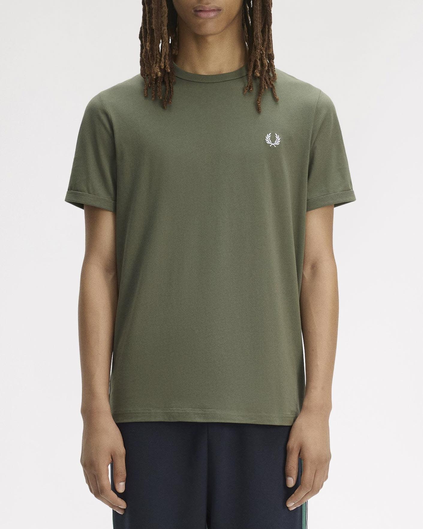 T-shirt mezza manica Fred Perry verde militare tinta unita