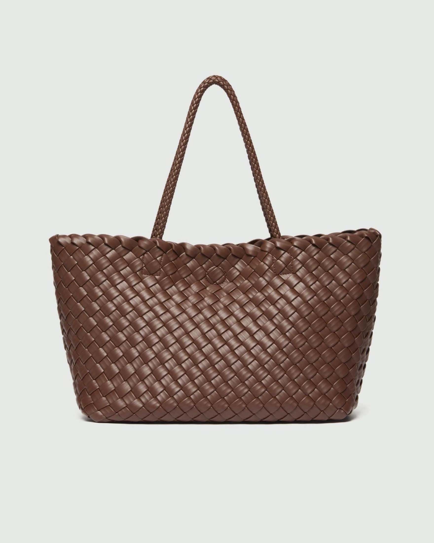 Shopping bag Emme Marella color cuoio in similpelle intrecciata con pochette removibile