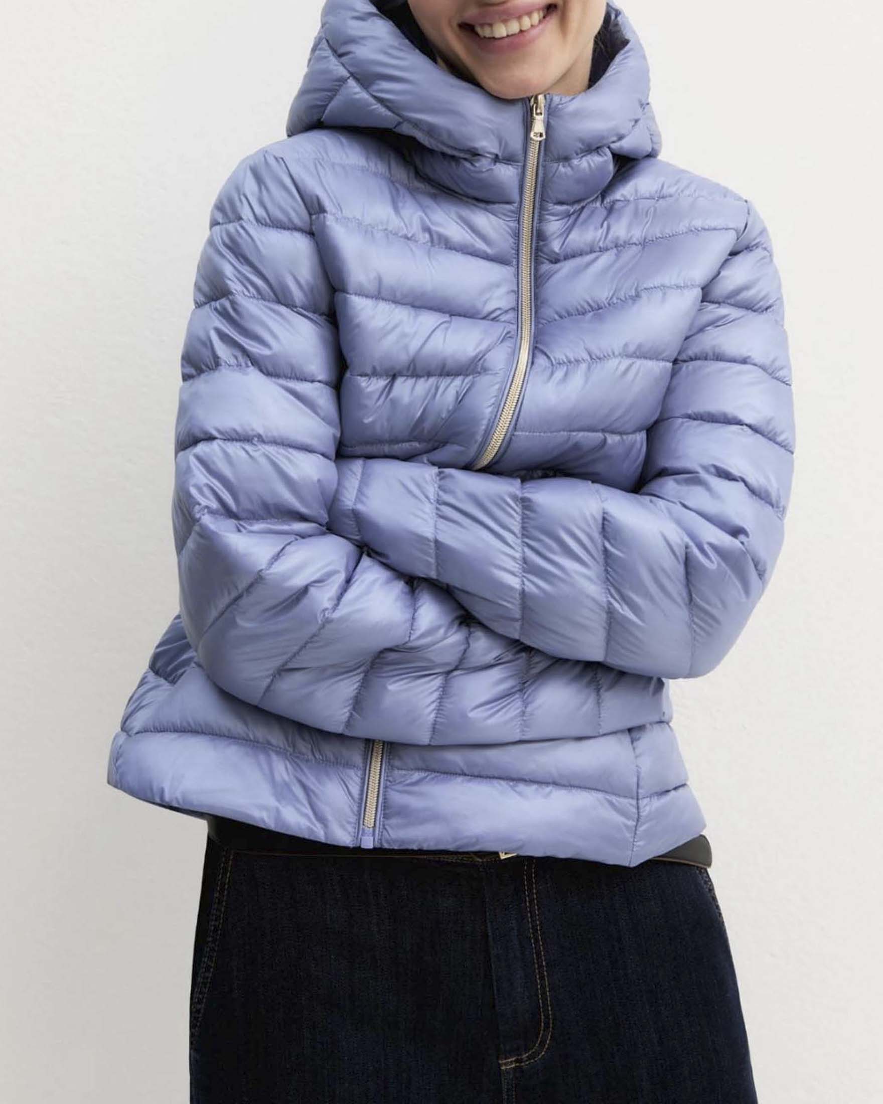 Piumino antigoccia Emme Marella azzurro trapuntato con cappuccio