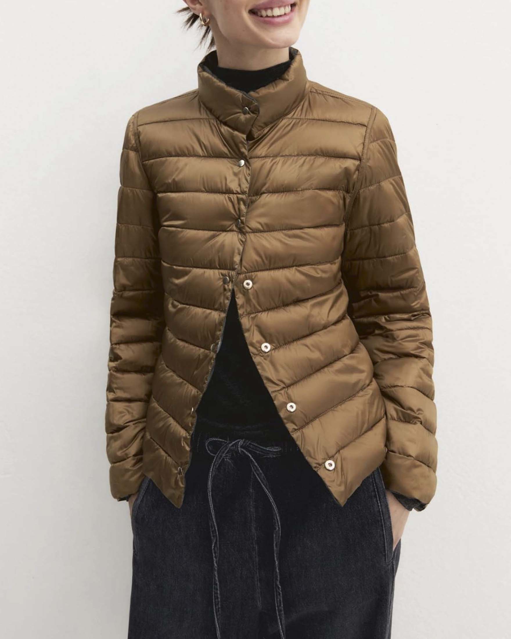 Piumino reversibile antigoccia Emme Marella verde militare in tessuto tecnico con collo a listino image