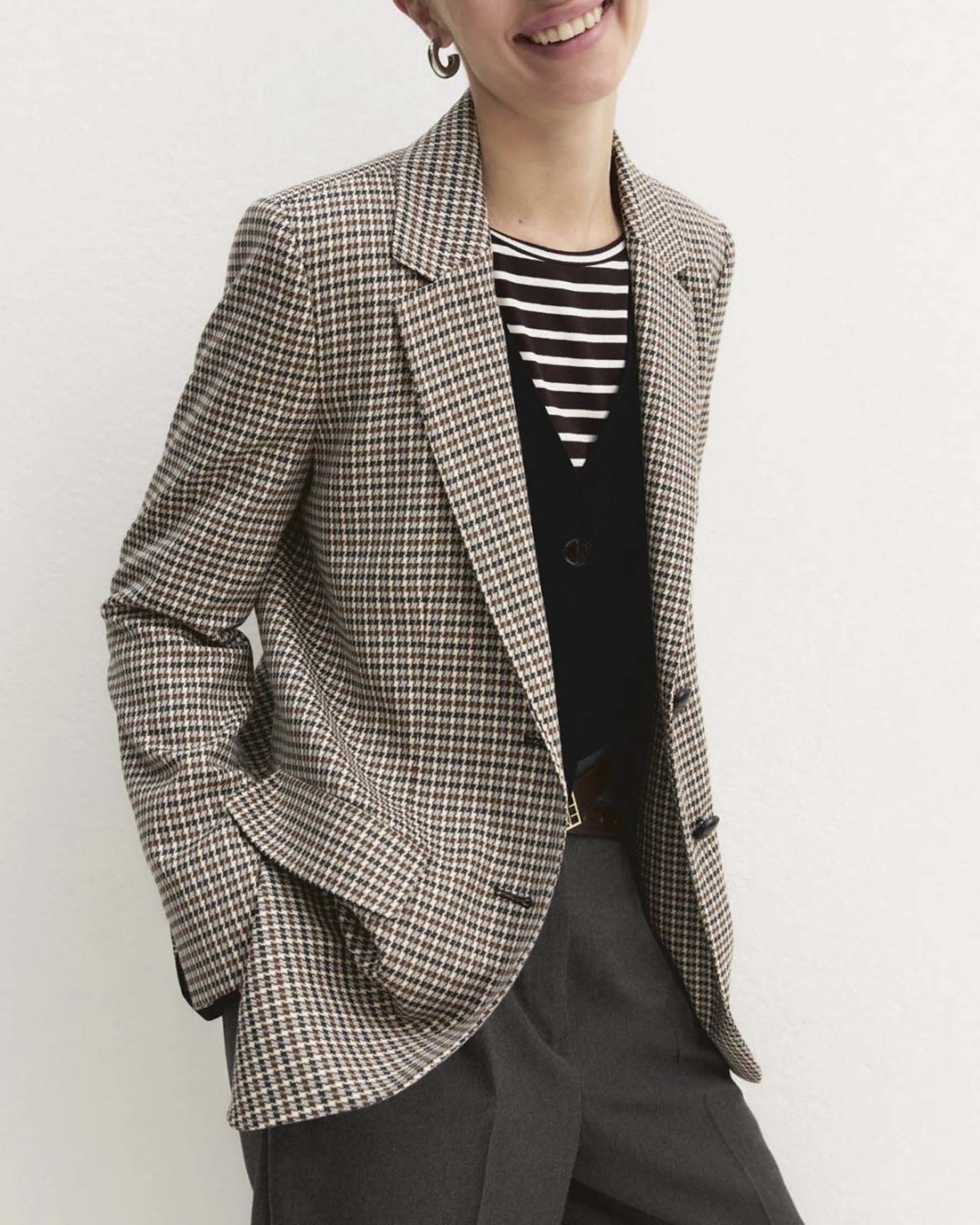 Blazer monopetto Emme Marella marrone in tessuto stretch con motivo Principe di Galles