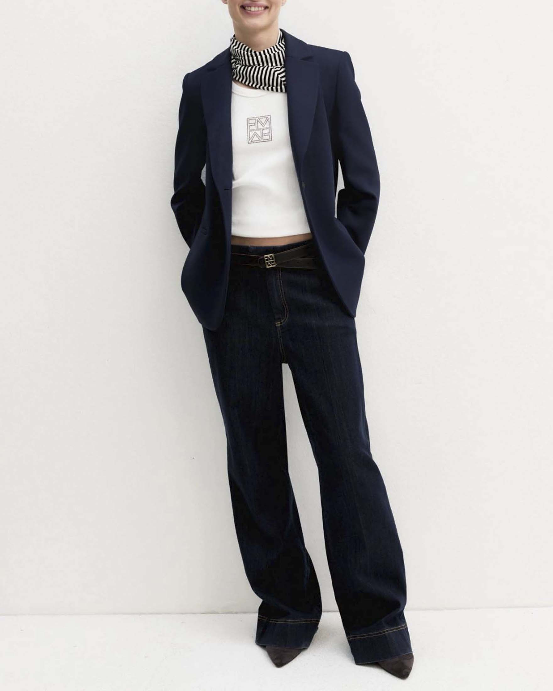 Giacca monopetto Emme Marella blu in diagonale stretch con pince sui fianchi image