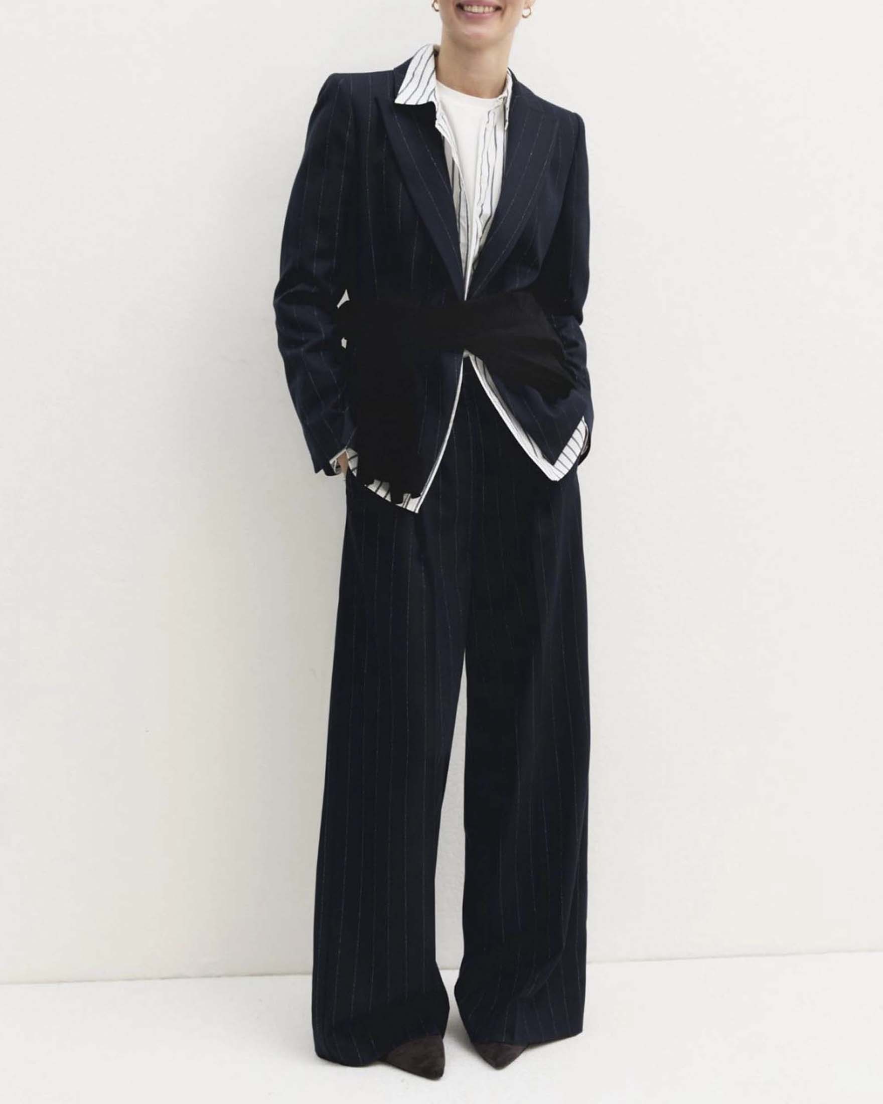 Blazer monopetto Emme Marella blu gessato in misto viscosa con filo di lamé image