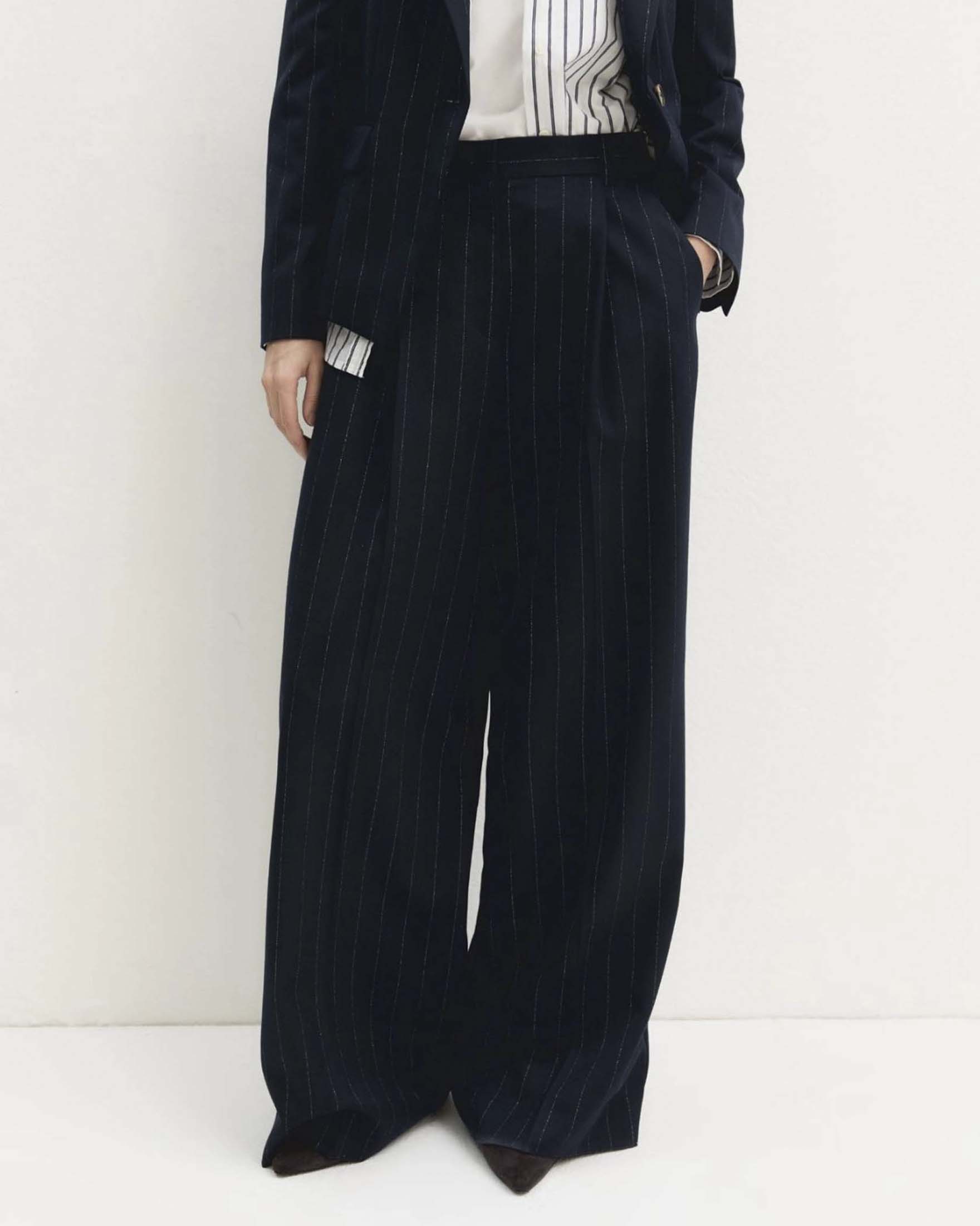 Pantaloni palazzo Emme Marella blu gessati in misto viscosa con filo di lamé image