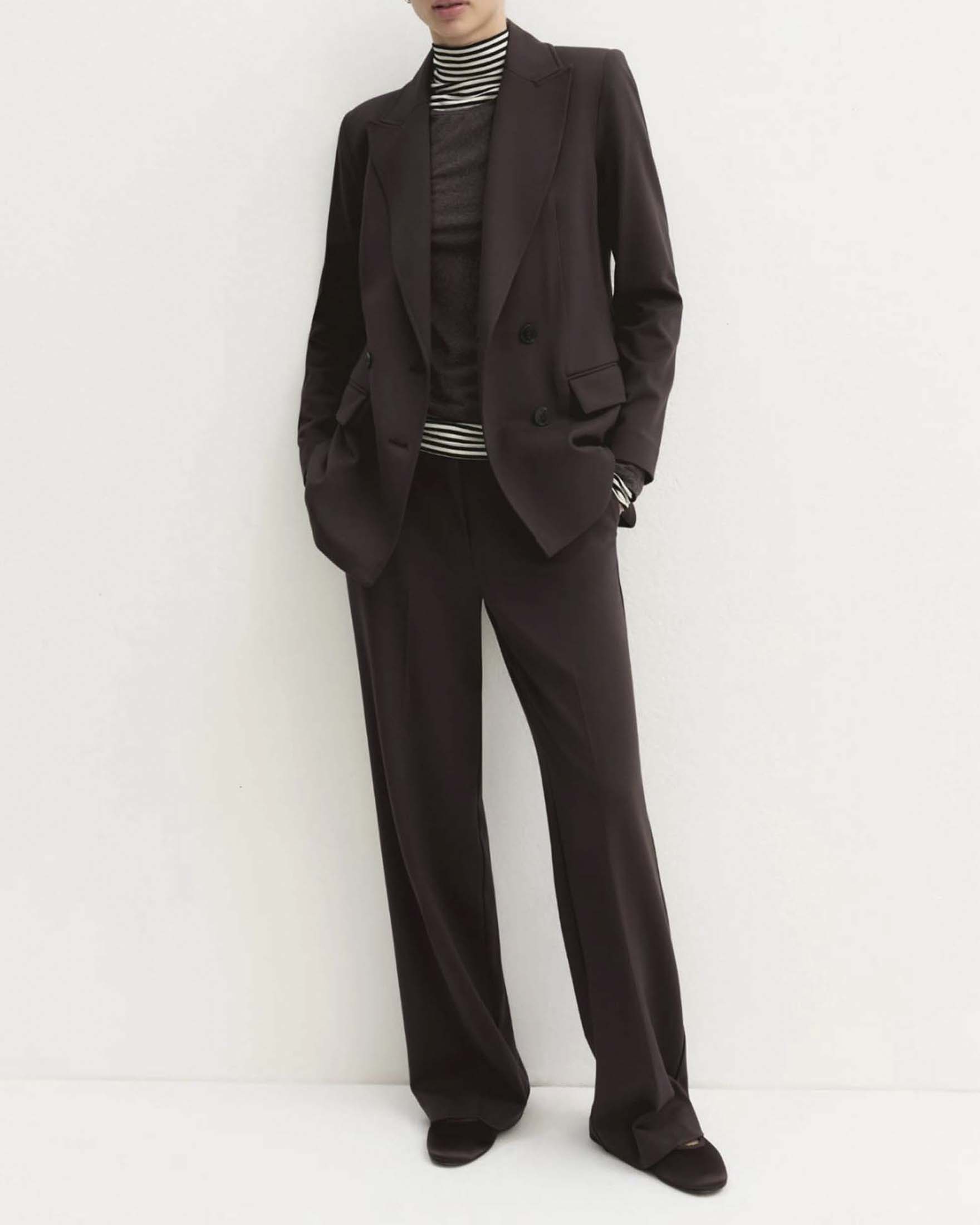 Blazer doppiopetto Emme Marella marrone in jersey stretch a punto Milano con fianchetti sagomati image