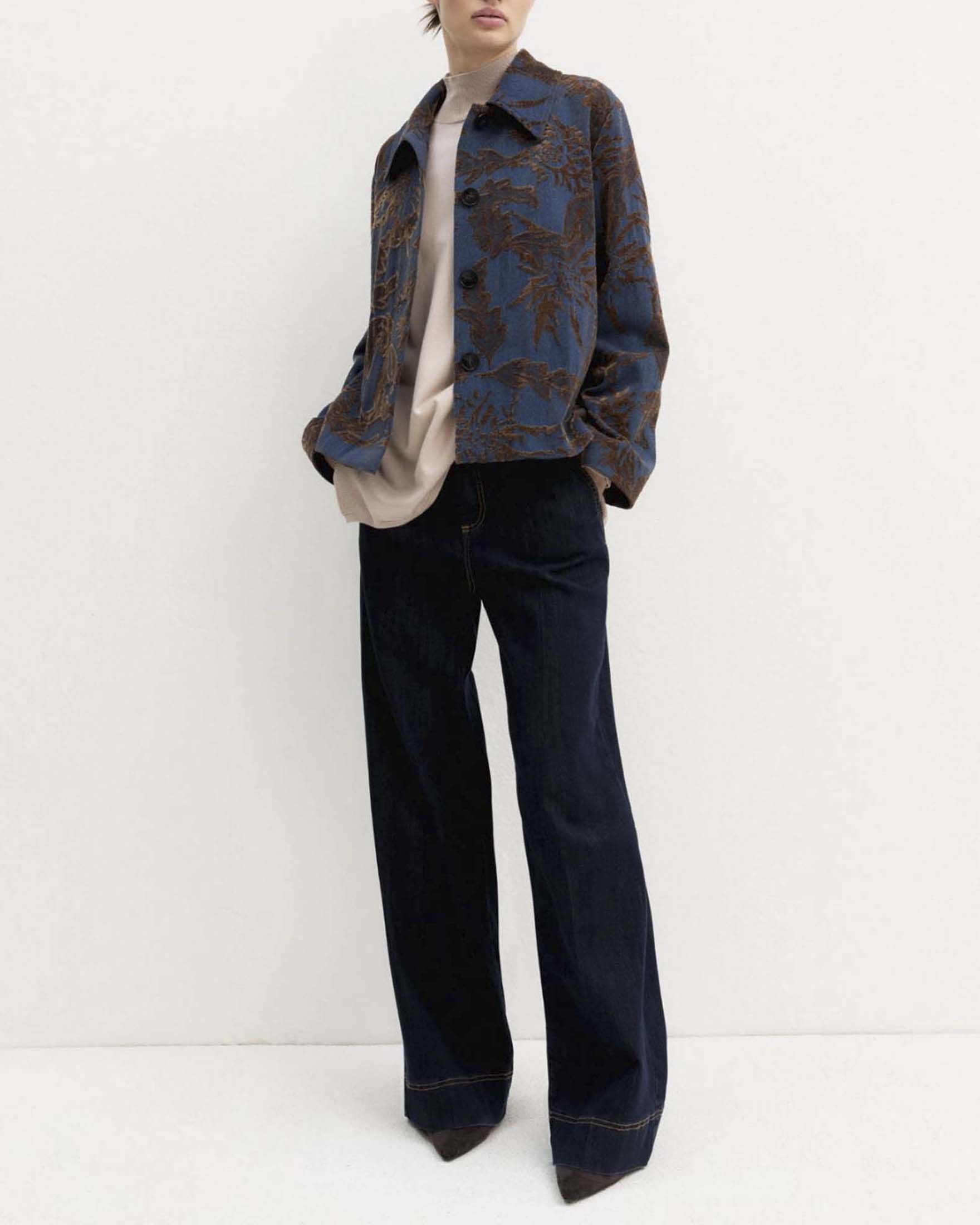 Giacca Emme Marella in denim jacquard délavé con fantasia floreale image