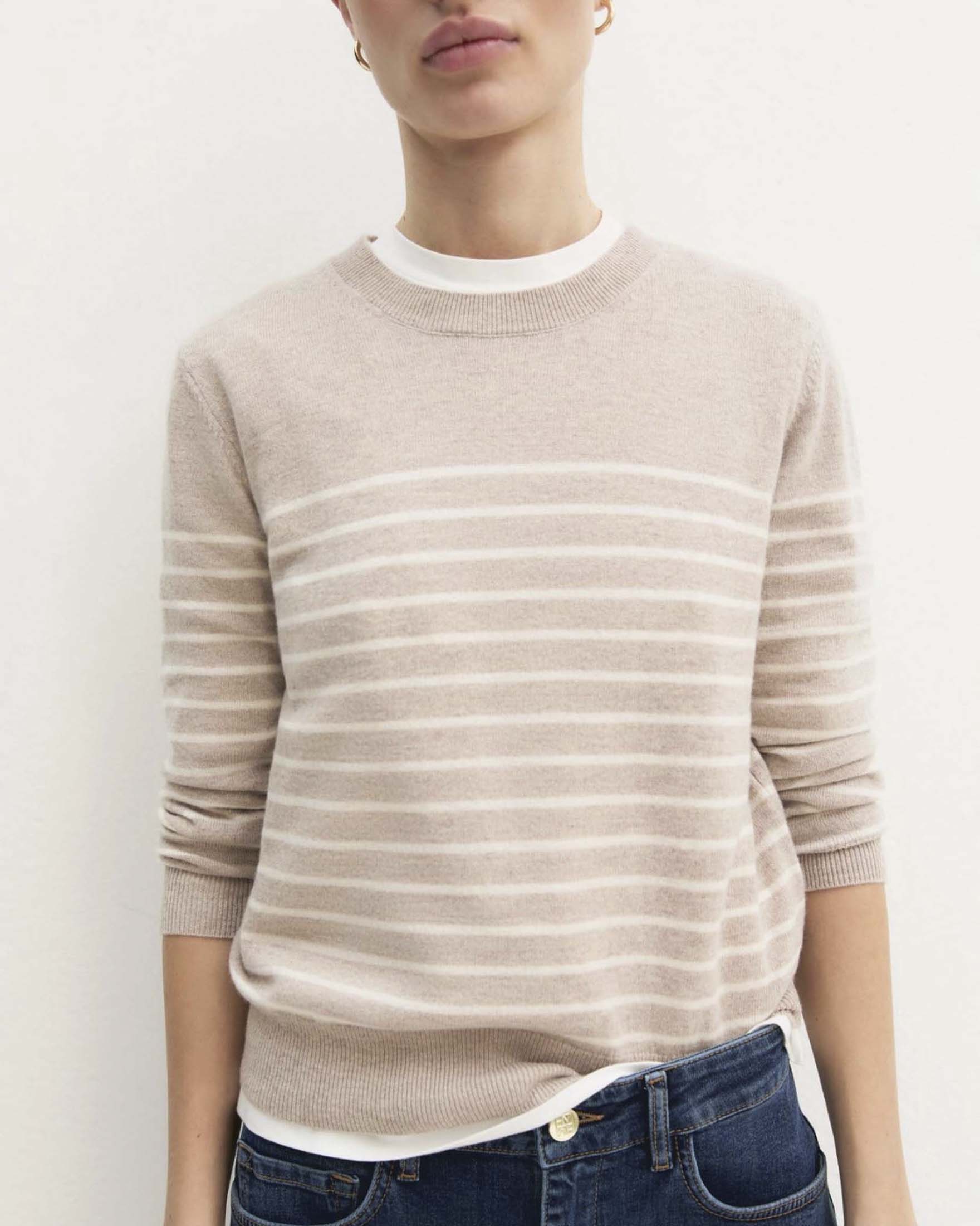 Maglia girocollo Emme Marella beige e avorio in misto lana e cashmere stile marinière