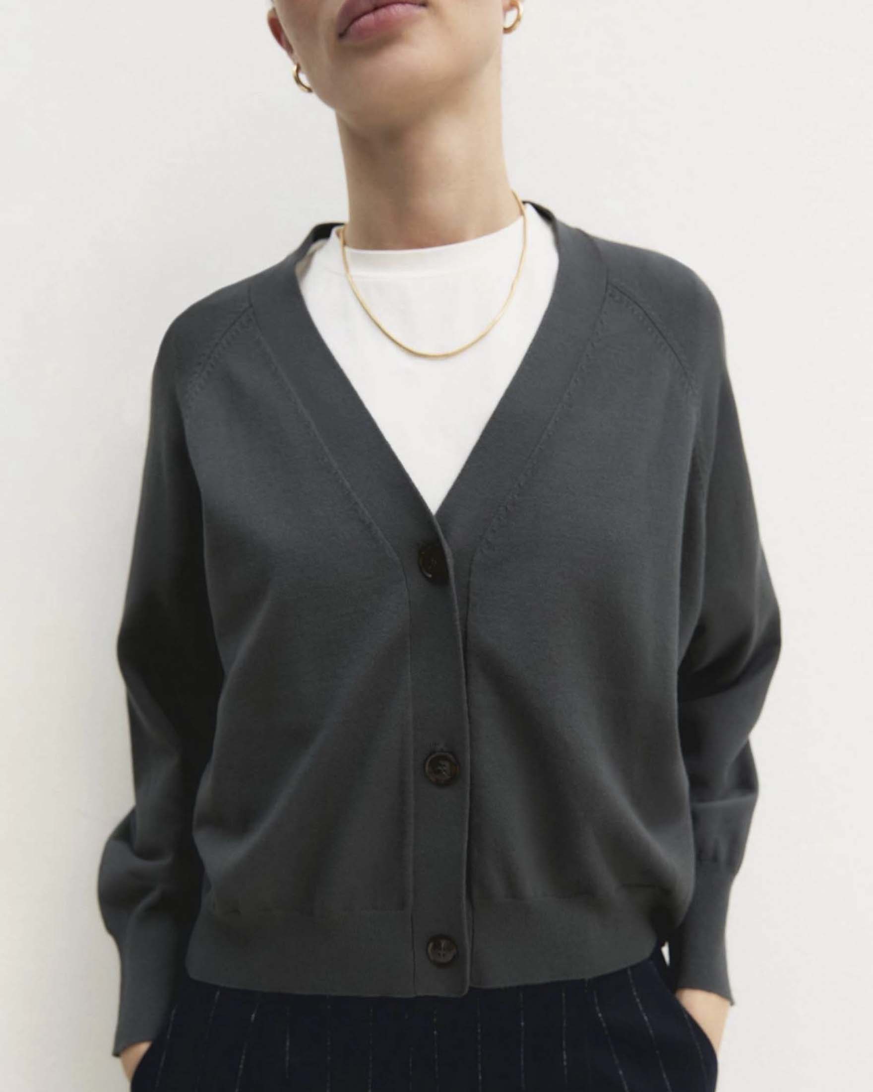 Cardigan Emme Marella verde scuro in viscosa stretch con scollo a V