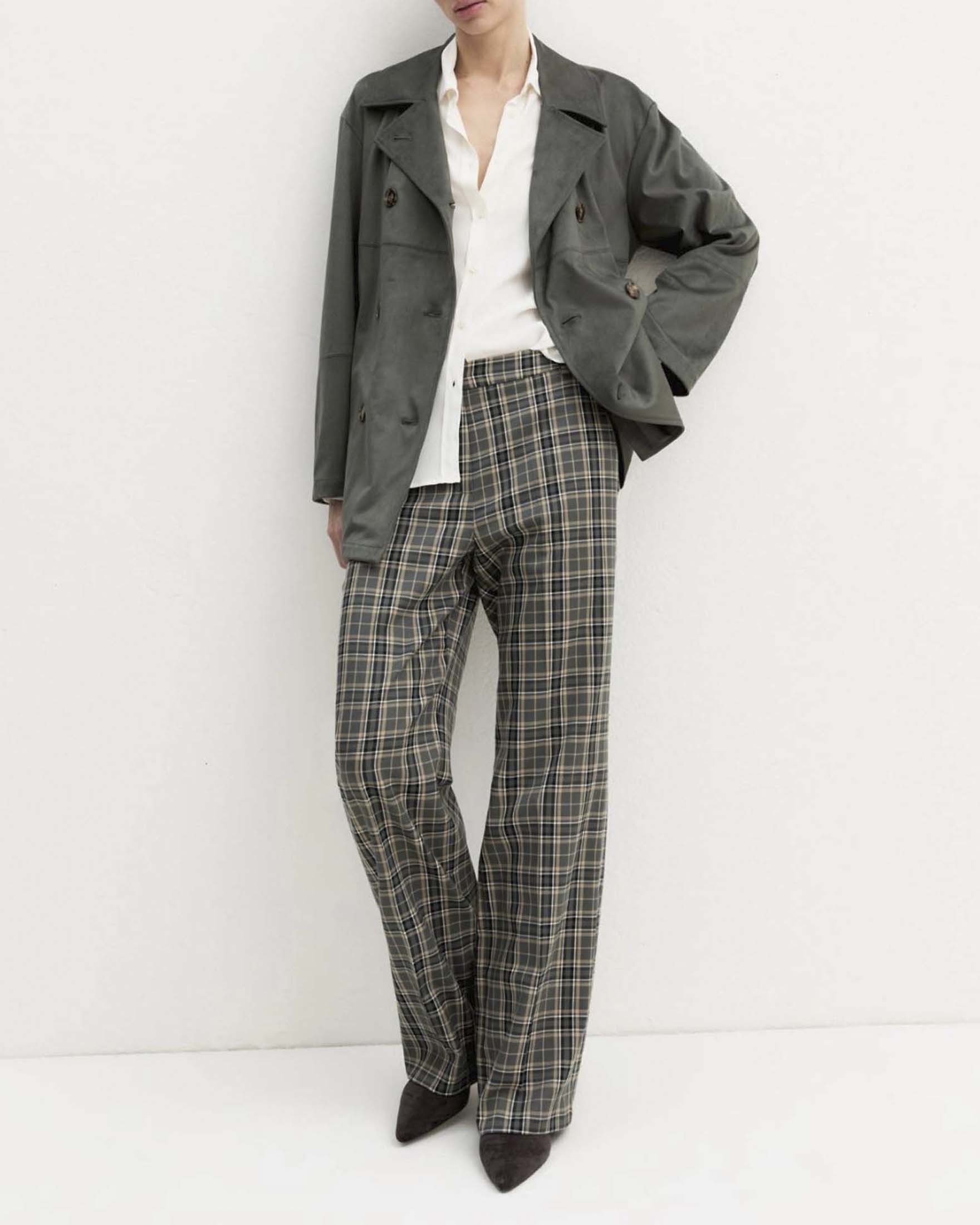 Pantaloni classici Emme Marella color salvia in viscosa stretch a stampa check colorat