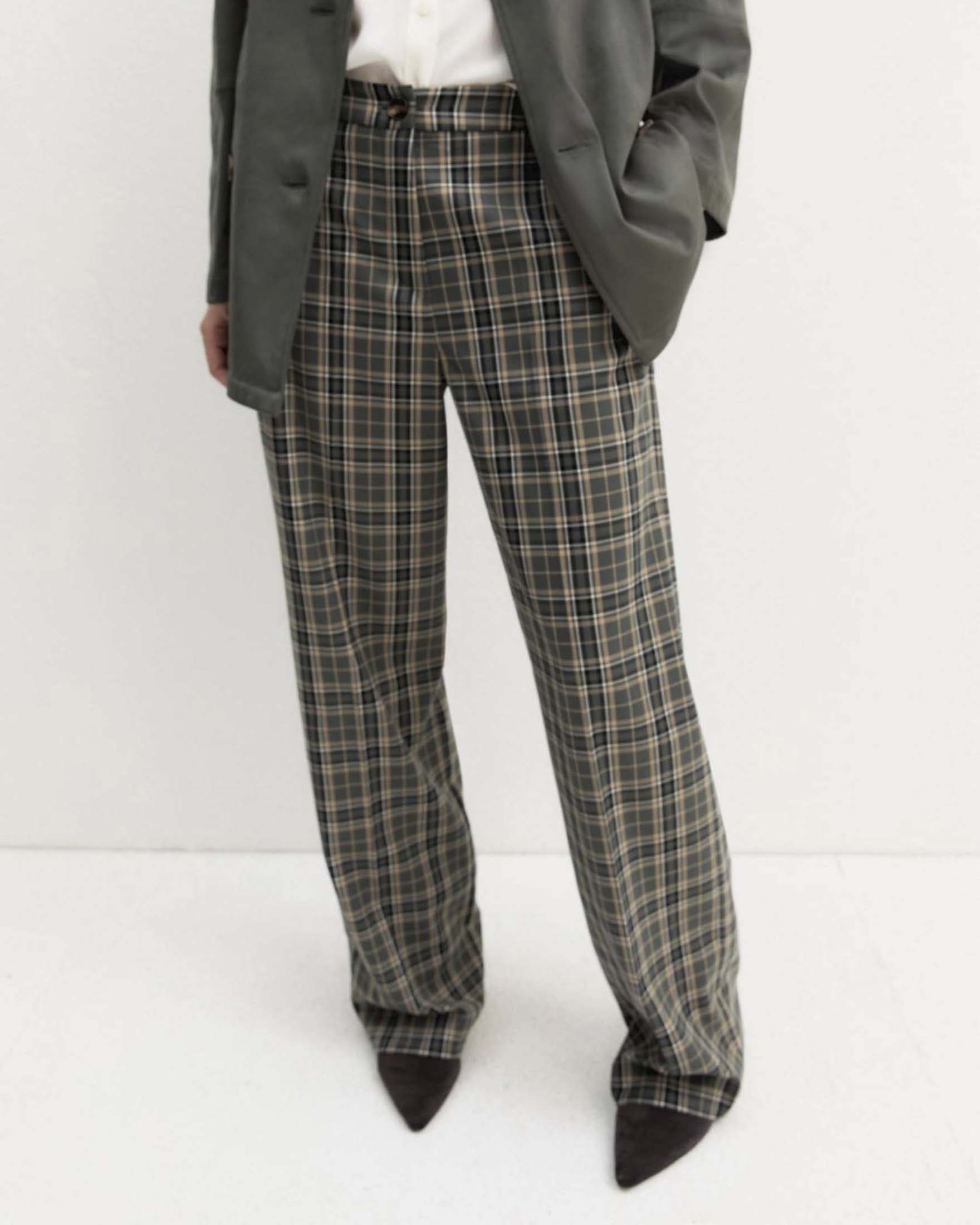 Pantaloni classici Emme Marella color salvia in viscosa stretch a stampa check colorat image