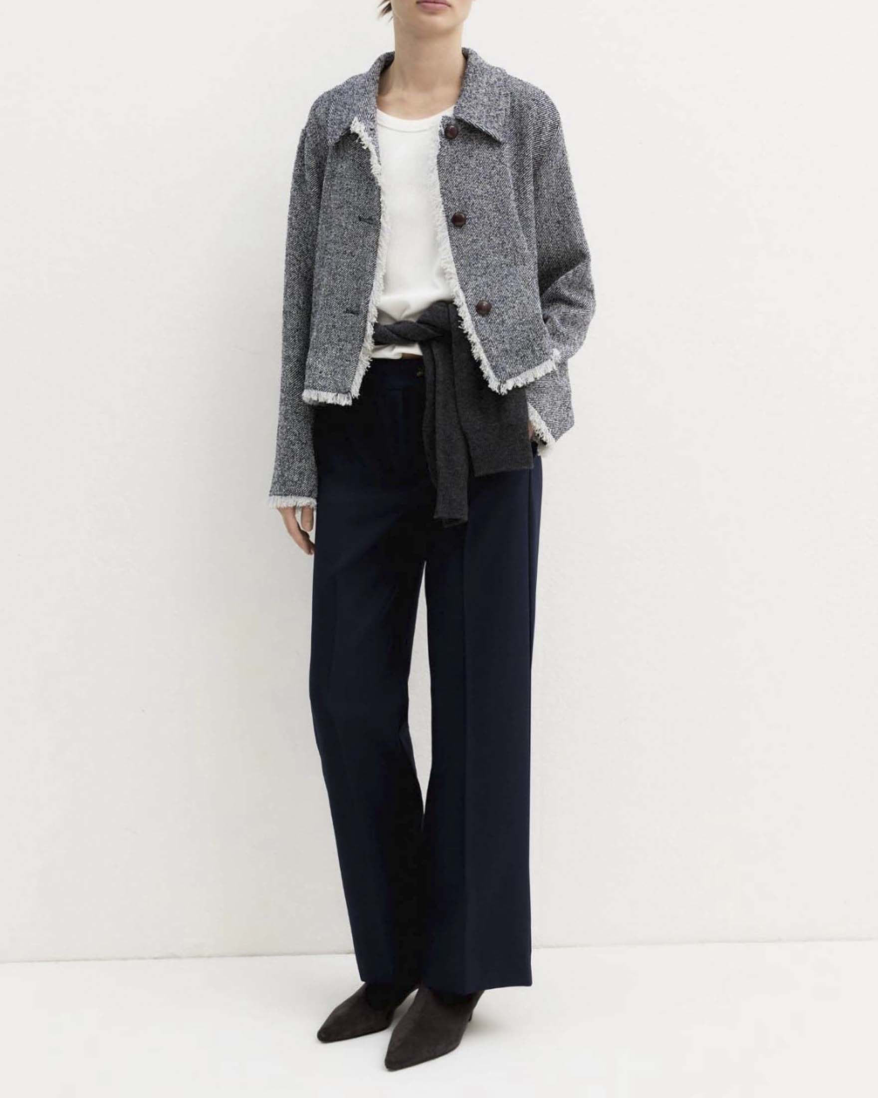 Pantaloni straight Emme Marella blu in diagonale stretch con chiusura asimmetrica
