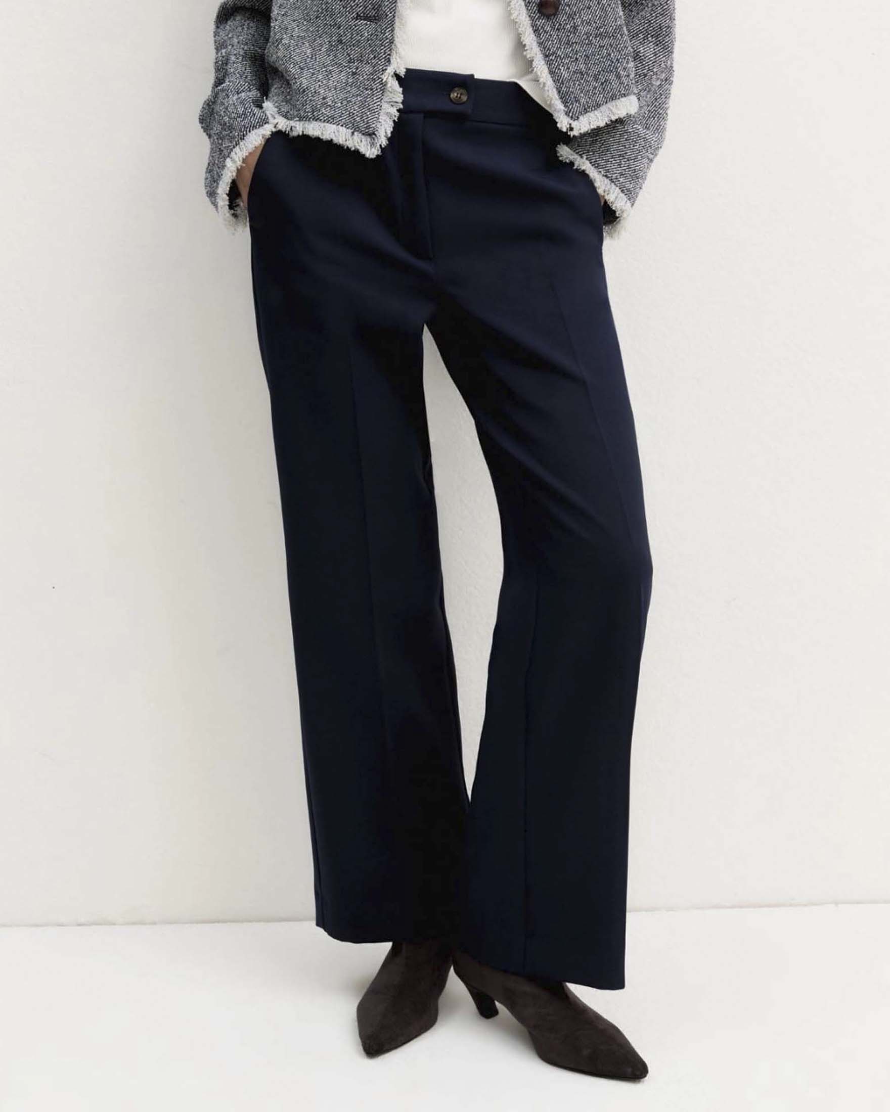 Pantaloni straight Emme Marella blu in diagonale stretch con chiusura asimmetrica image