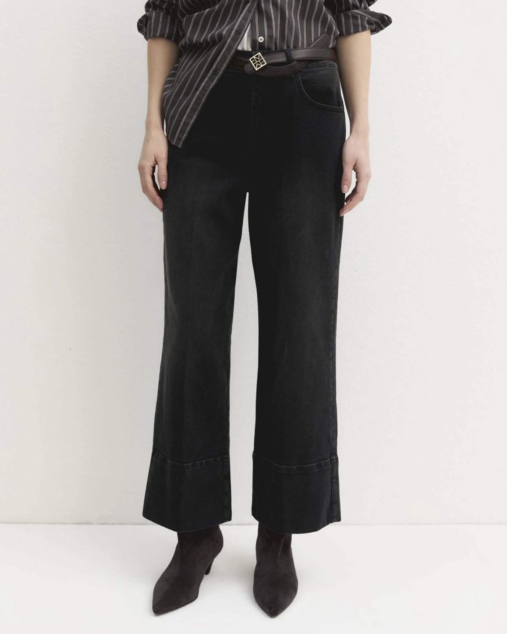 Jeans cropped wide leg Emme Marella color nero lavato in cotone stretch image