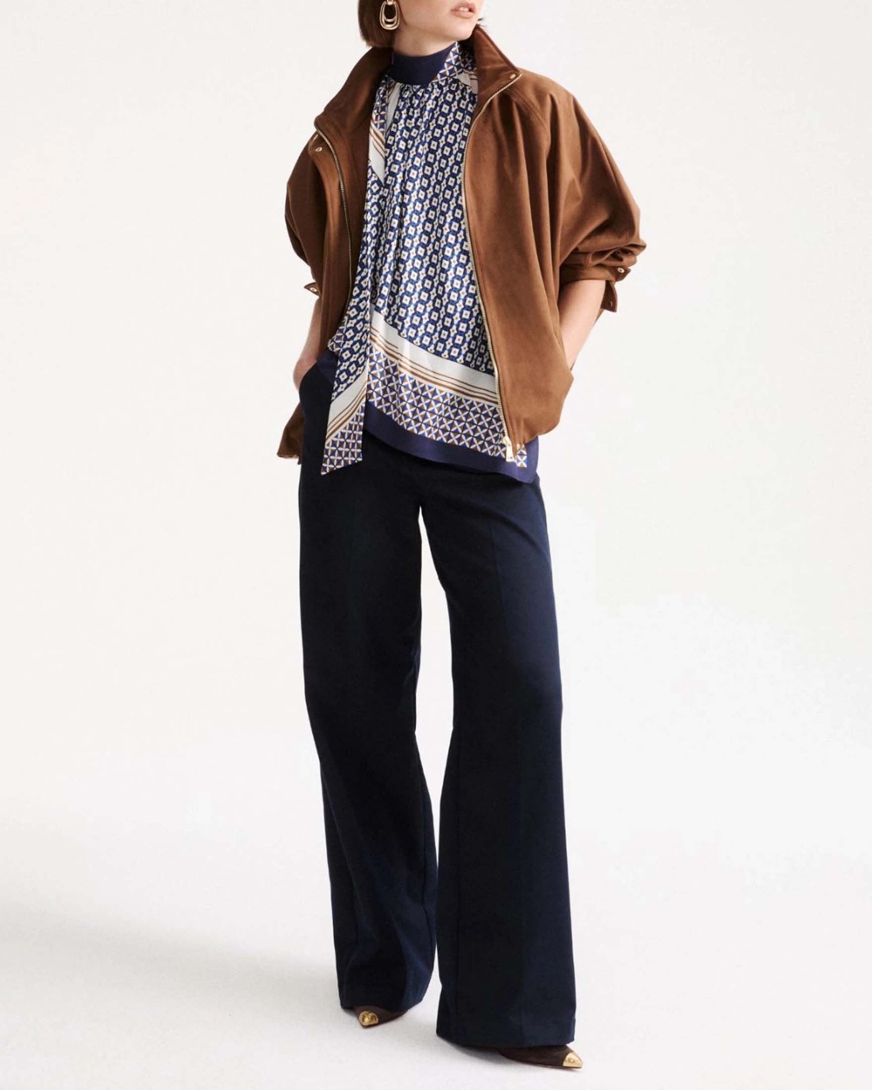 Blouson Marella marrone effetto suede in jersey stretch con collo alto