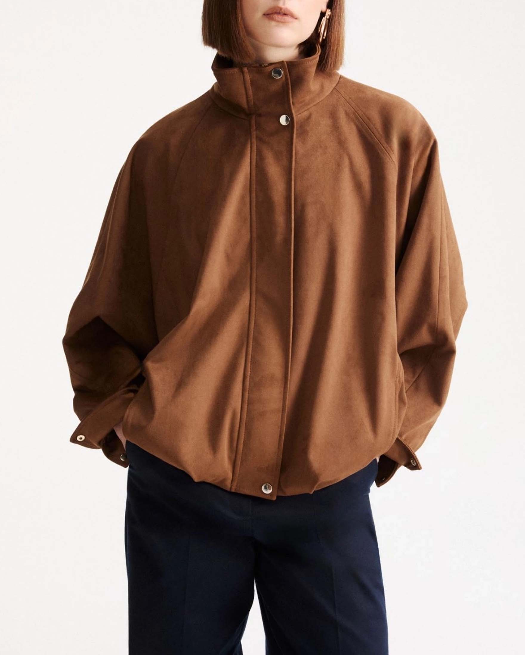 Blouson Marella marrone effetto suede in jersey stretch con collo alto image