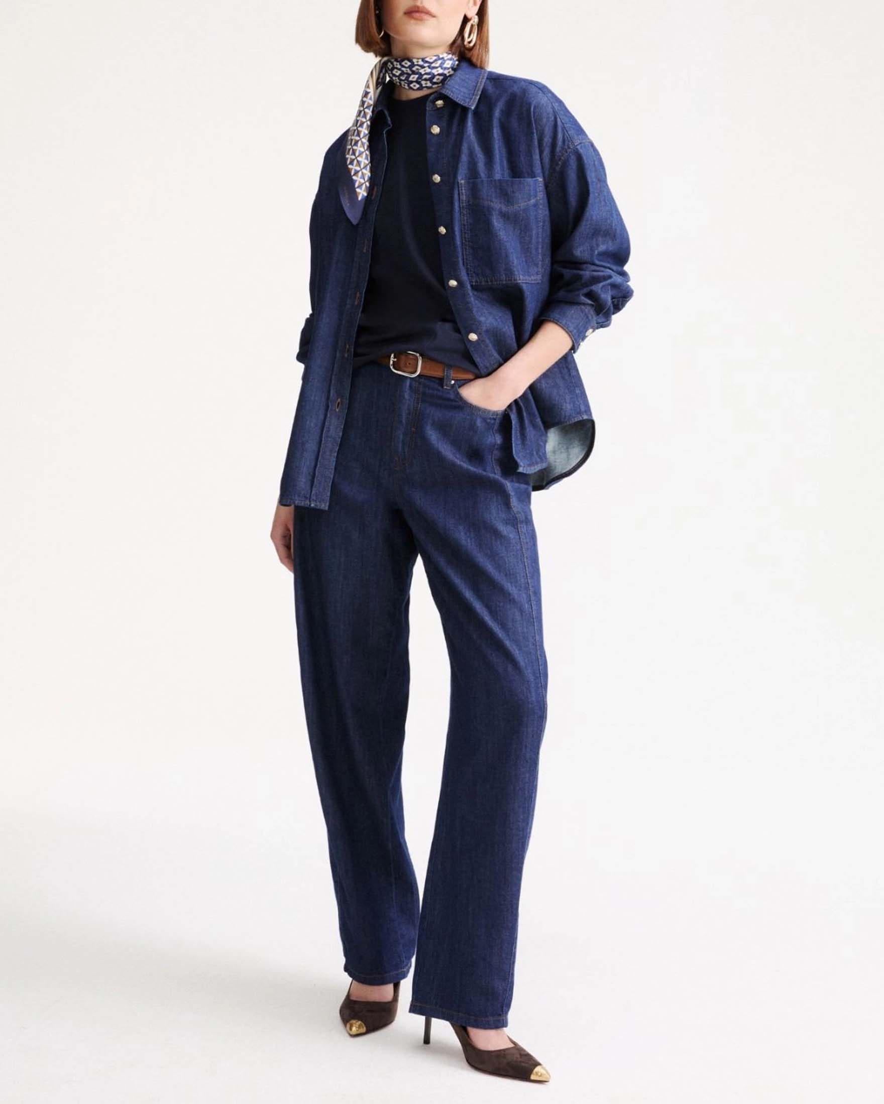 Jeans barrel Marella blu in denim fluido di cotone con cuciture verticali image