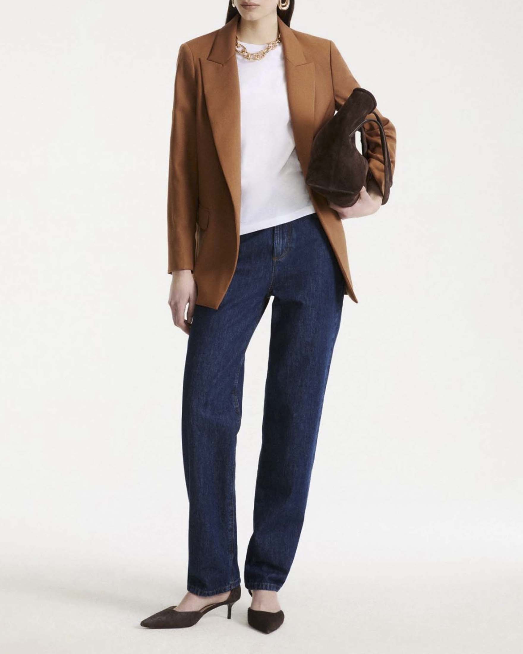 Blazer aperto Marella Sport color cuoio in gabardina di lana con rever a lancia e tasche con patta image