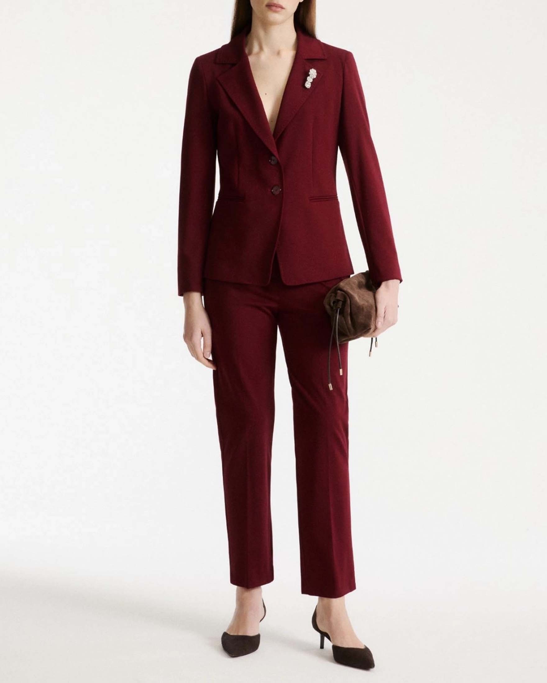 Blazer monopetto Marella Sport bordeaux un jersey in punto Milano stretch con spilla gioiello image