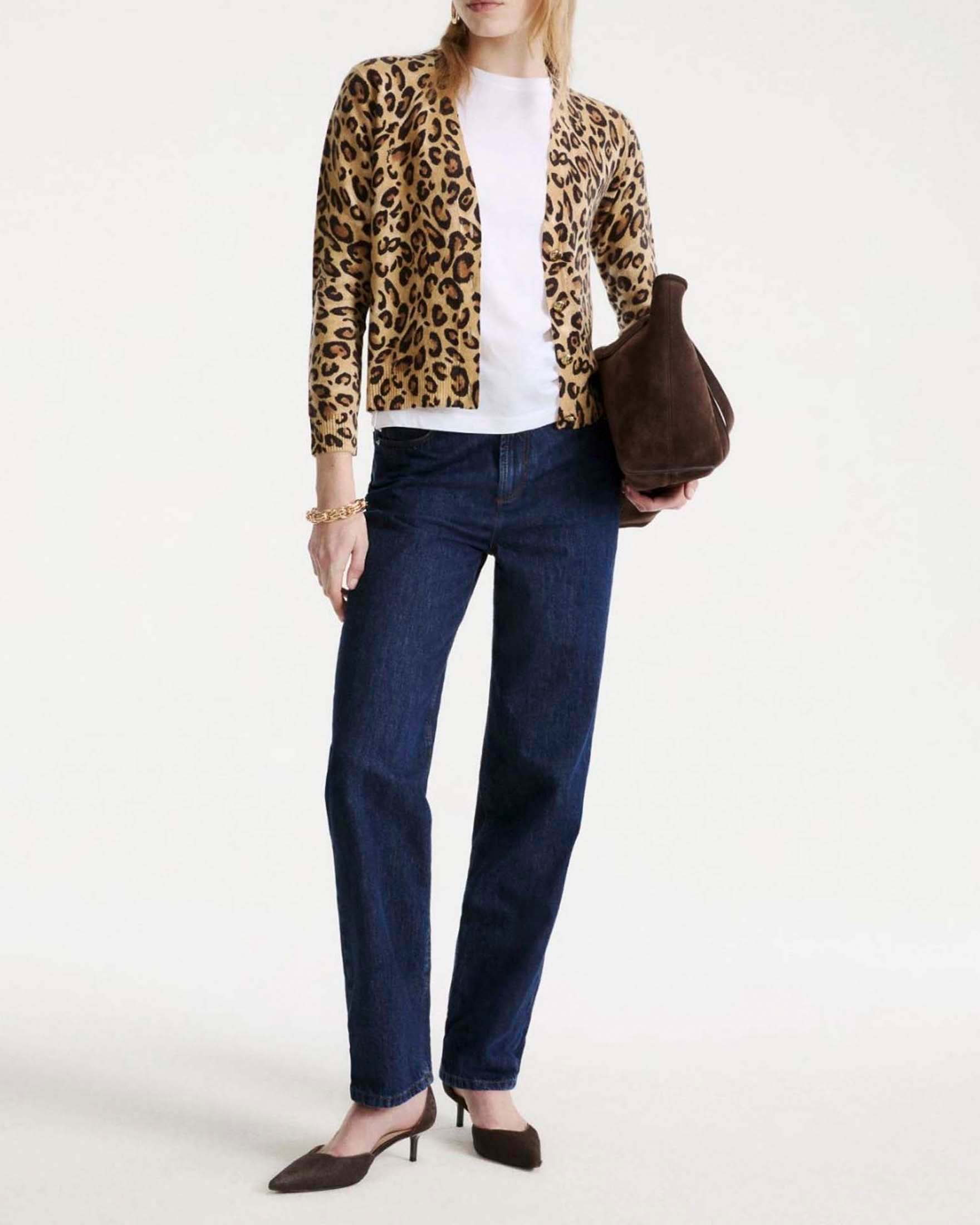 Cardigan Marella Sport in pura lana a fantasia animalier con scollo a V e bottoni dorati image