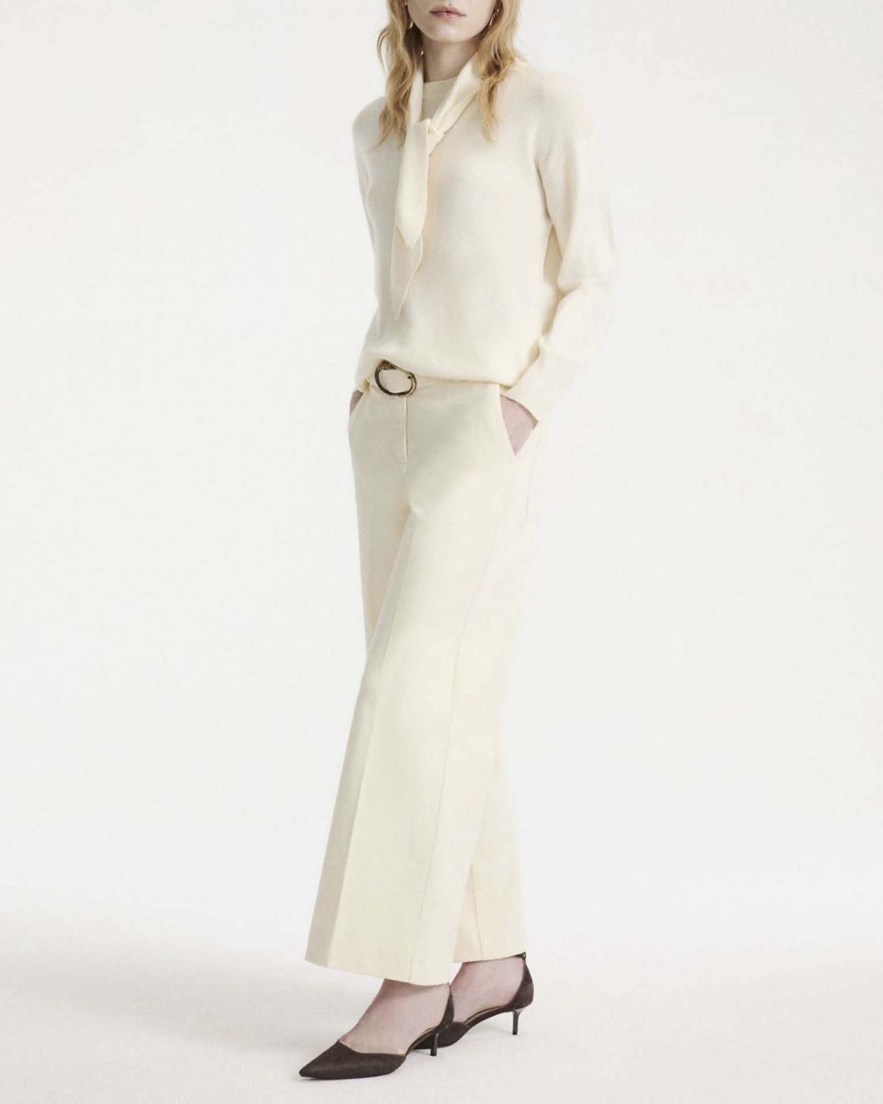 Pantalone ampi cropped Marella Sport color burro in cotone stretch con chiusura a gancio e cintura image