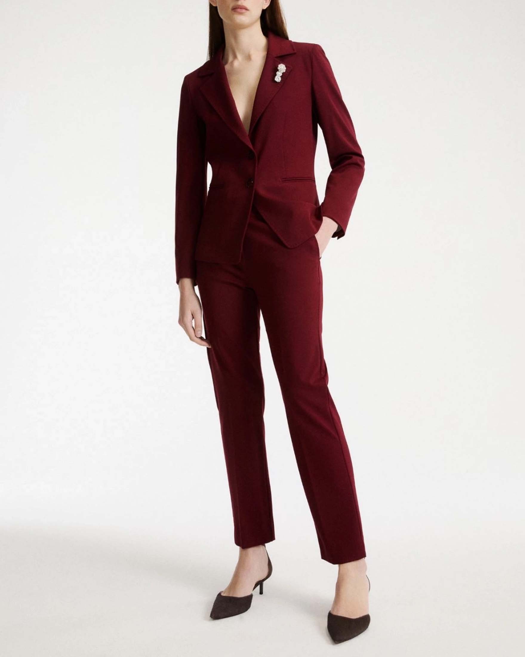 Pantaloni slim Marella Sport bordeaux in jersey punto Milano stretch con piega stirata e passanti