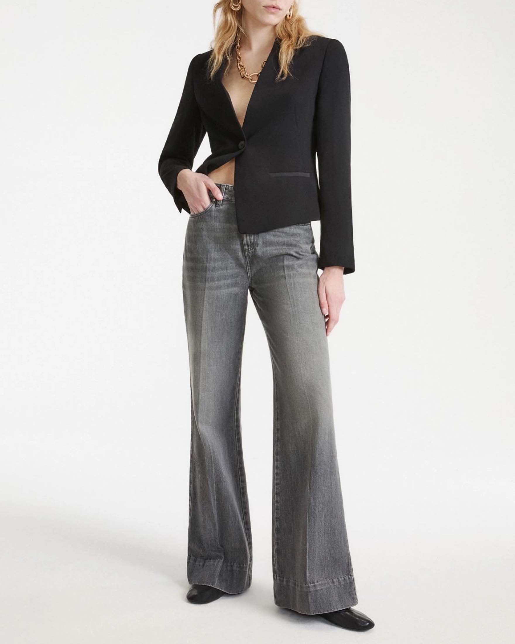 Jeans wide leg Marella Sport grigi in puro cotone Candiani Denim con baffature image