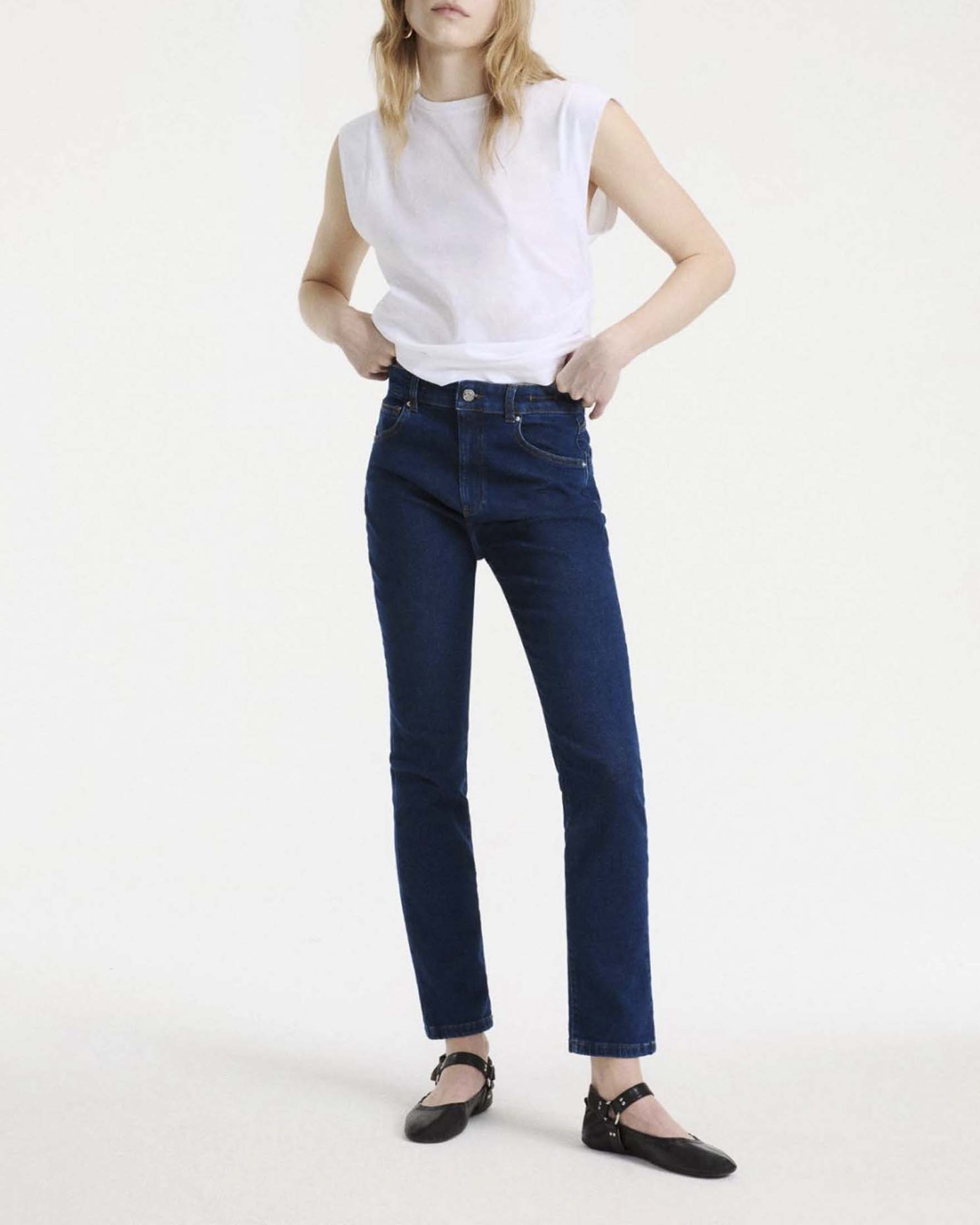 Jeans slim fit Marella Sport blu in denim di cotone stretch con cuciture a contrasto