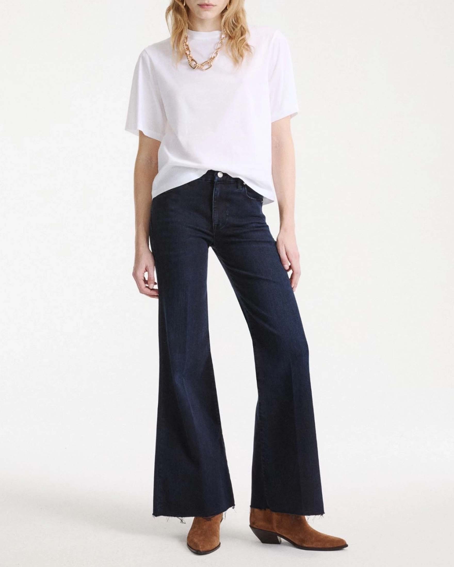 Jeans wide leg cropped Marella Sport blu notte in cotone stretch con piega stirata fronte e retro
