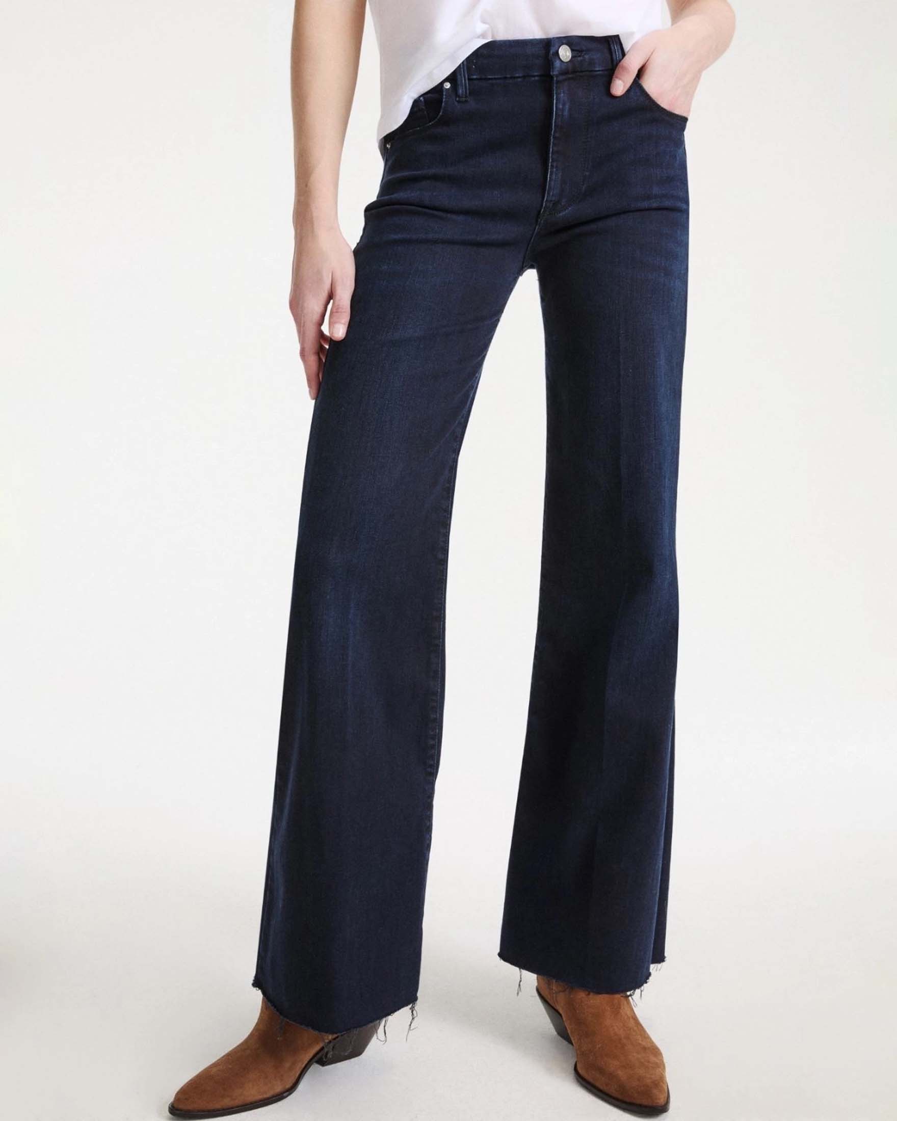 Jeans wide leg cropped Marella Sport blu notte in cotone stretch con piega stirata fronte e retro image