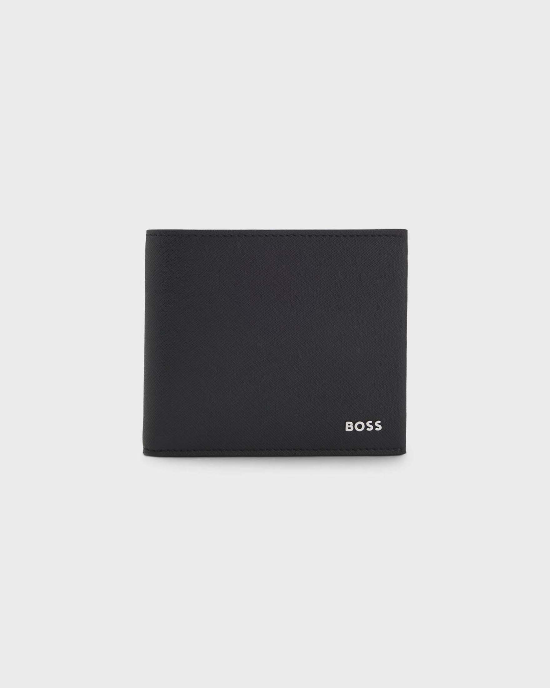 Portafoglio Boss nero in misto pelle con logo in metallo