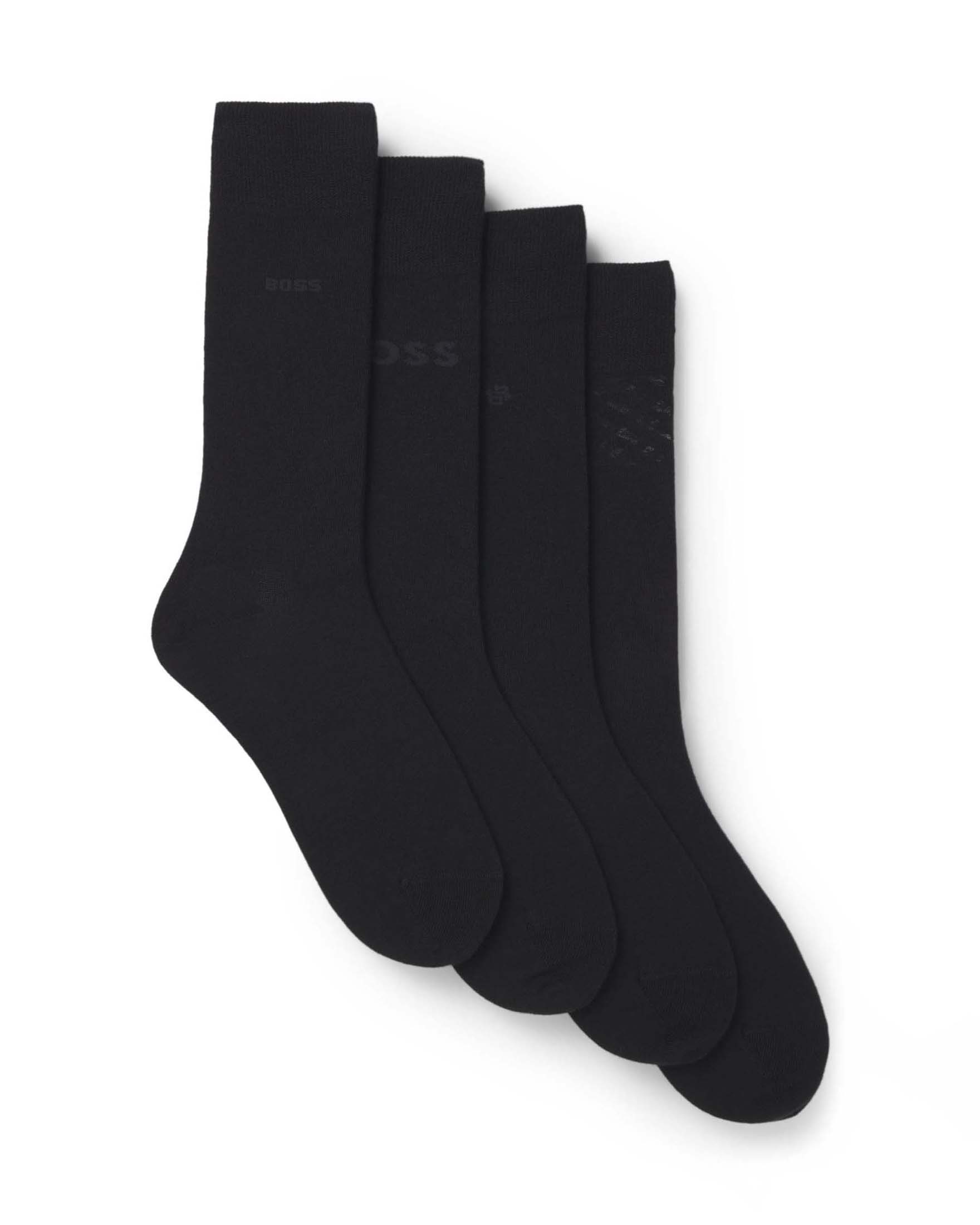Set di 4 calzini Boss neri in misto cotone con logo
