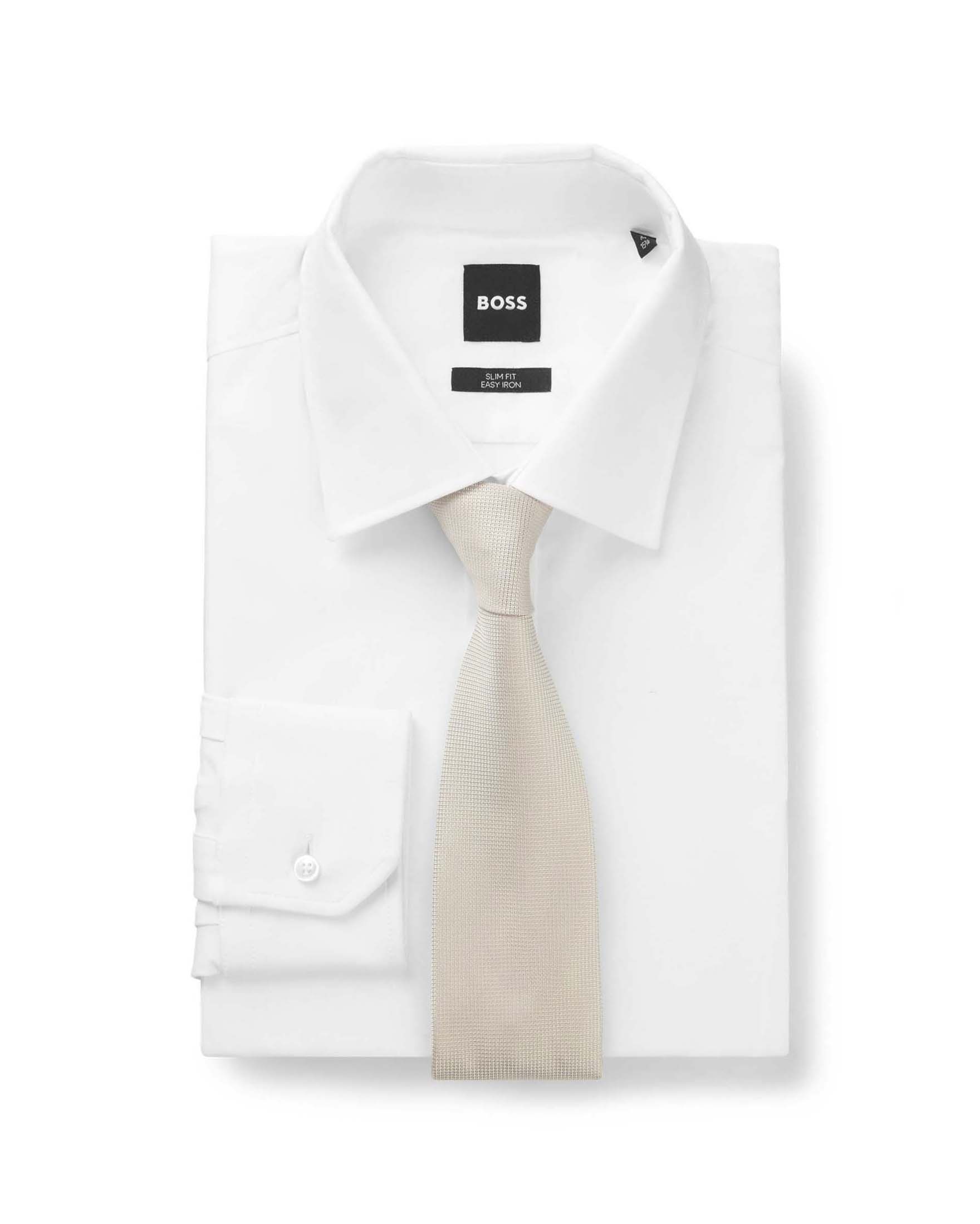 Cravatta Boss beige in misto seta con micro fantasia jacquard image