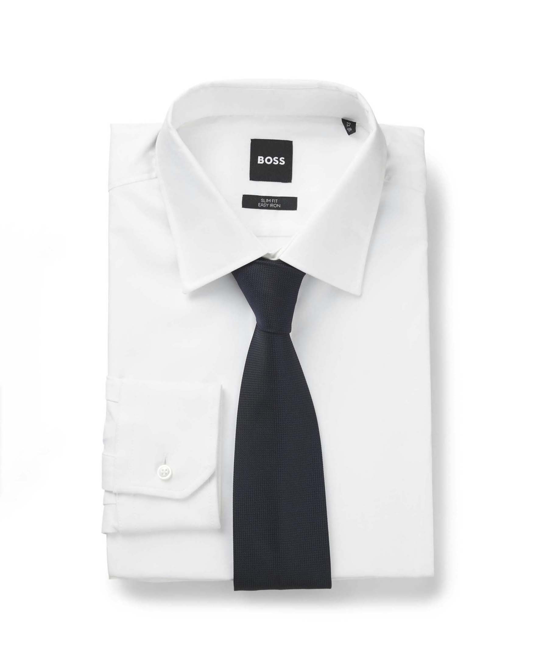 Cravatta Boss blu in misto seta con motivo jacquard image