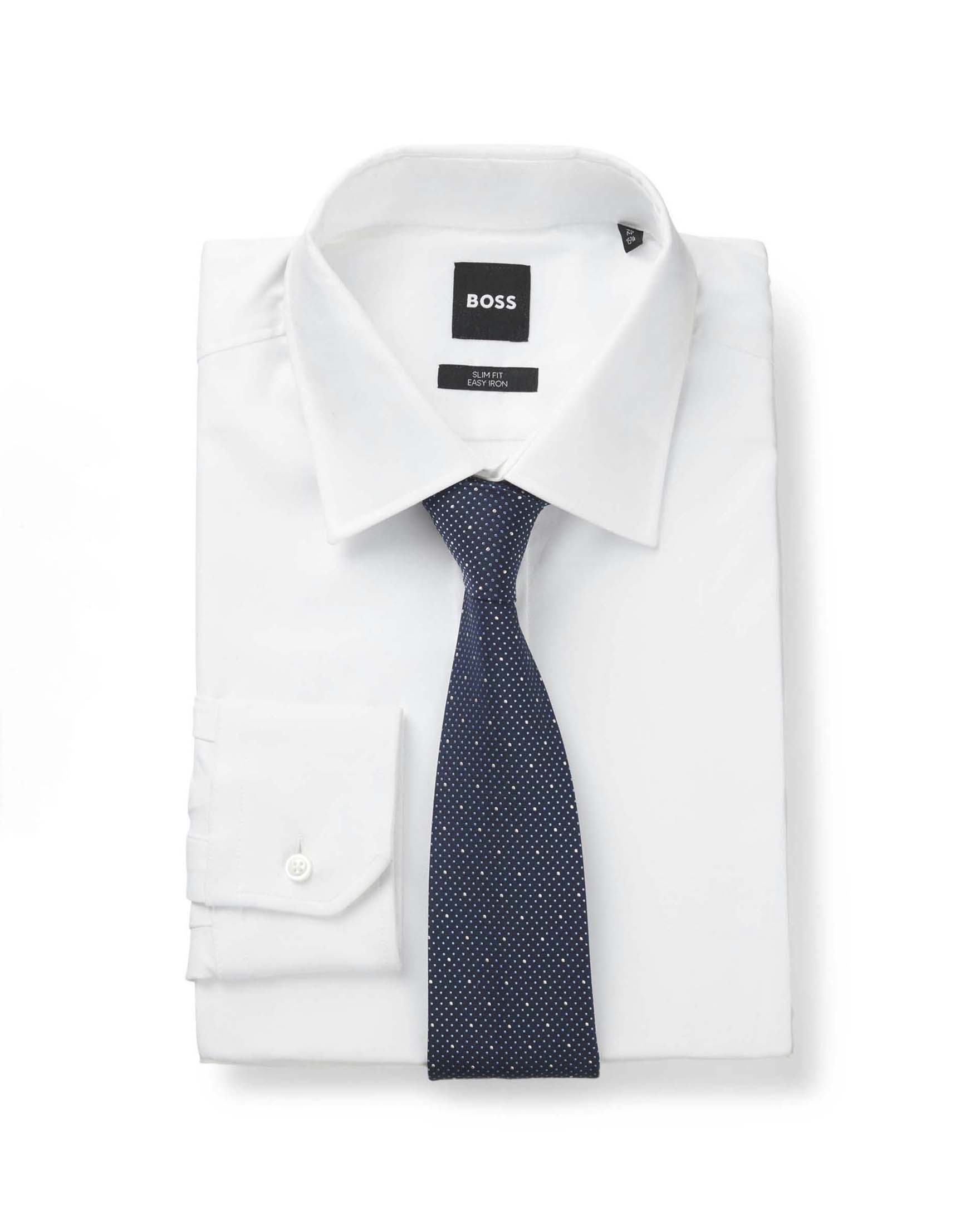 Cravatta Boss blu in misto seta con motivo jacquard a puntini image