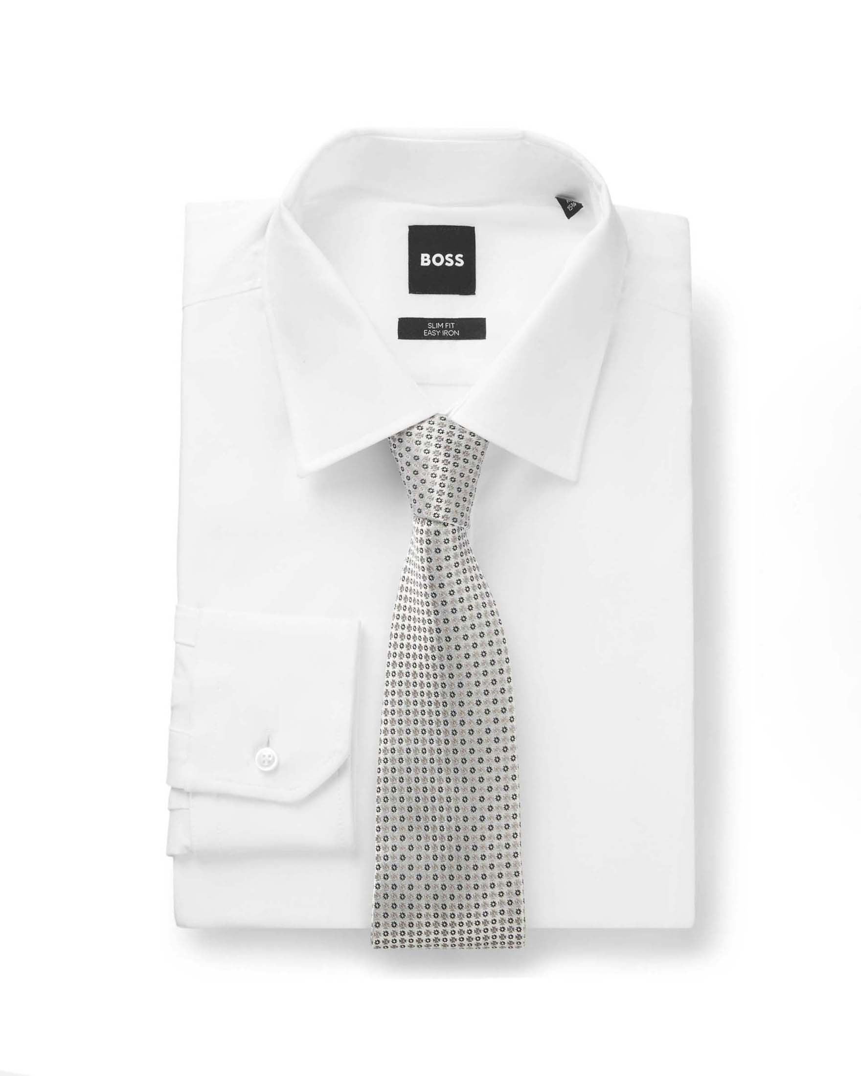 Cravatta Boss argento in misto seta con microfantasia jacquard image