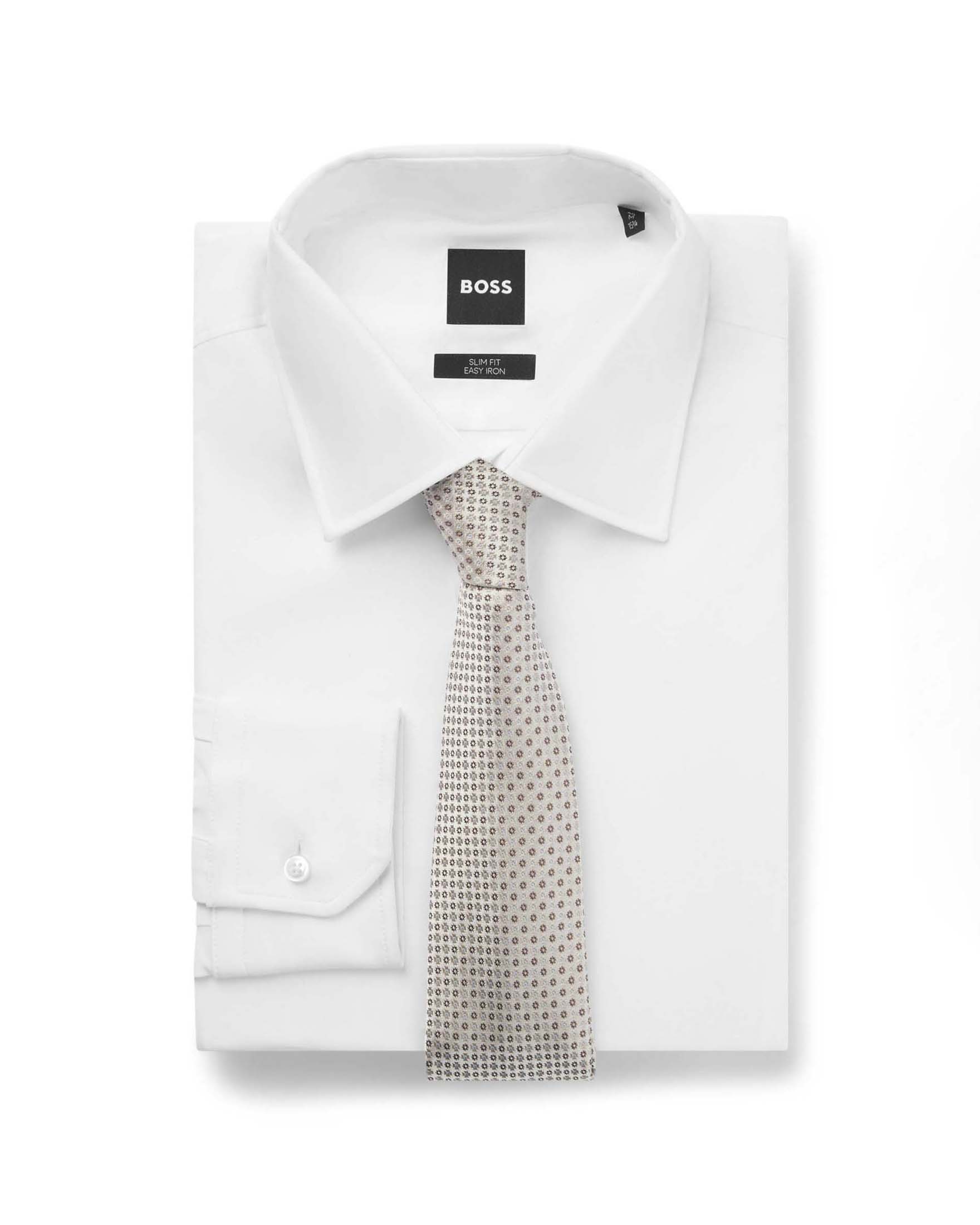 Cravatta Boss beige in misto seta con microfantasia jacquard image