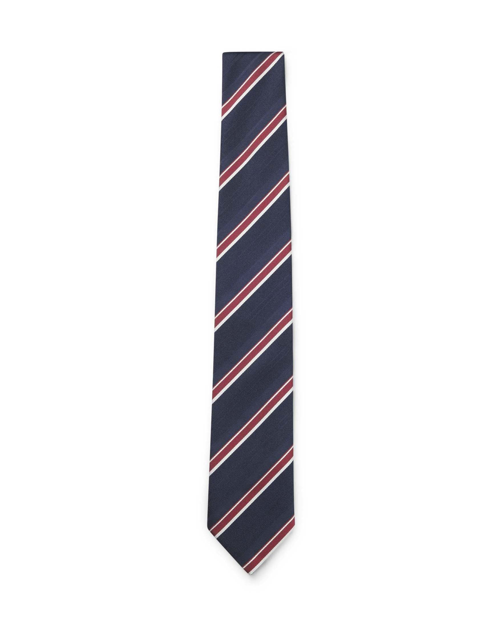 Cravatta Boss regimental blu in misto seta a righe diagonali rosse